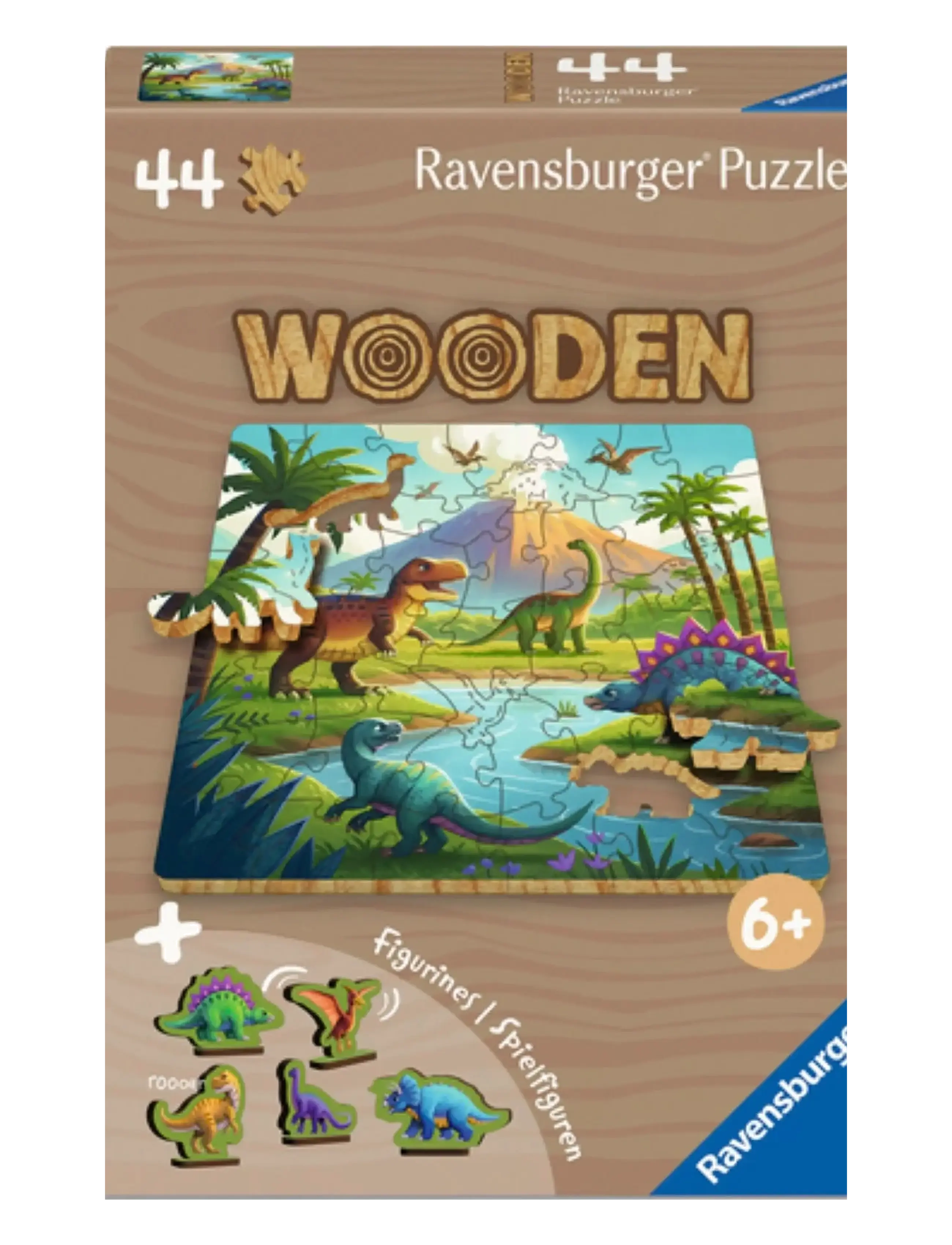 Ravensburger Wooden Dinosaurus 44P, Wooden Puslespil, Multi/mønstret, Str: ONE SIZE