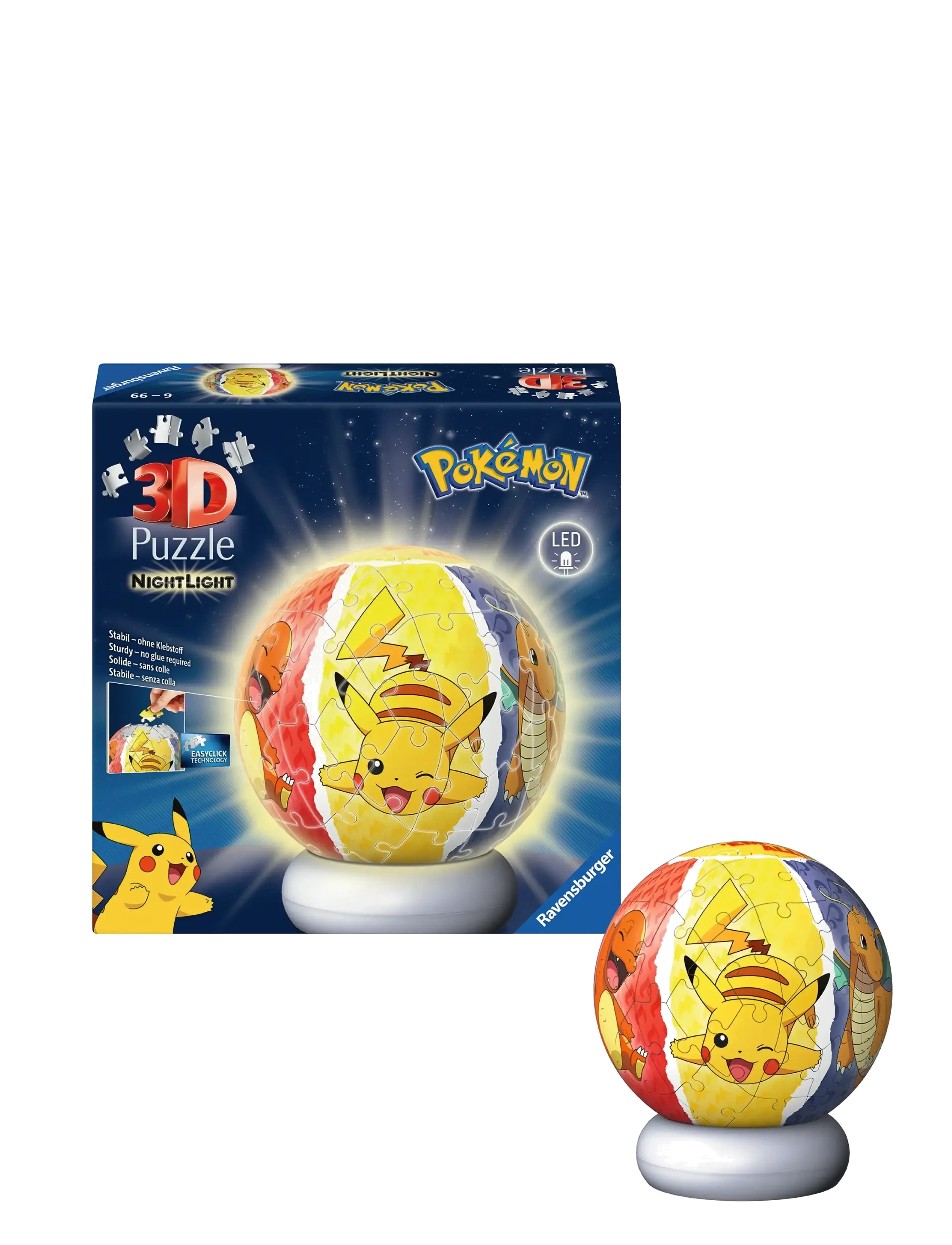 Ravensburger Puzzle-Ball Nightlight Pokémon 72P, One Size, Multi/patterned, Puslespil > 3D-Puslespil, Børn
