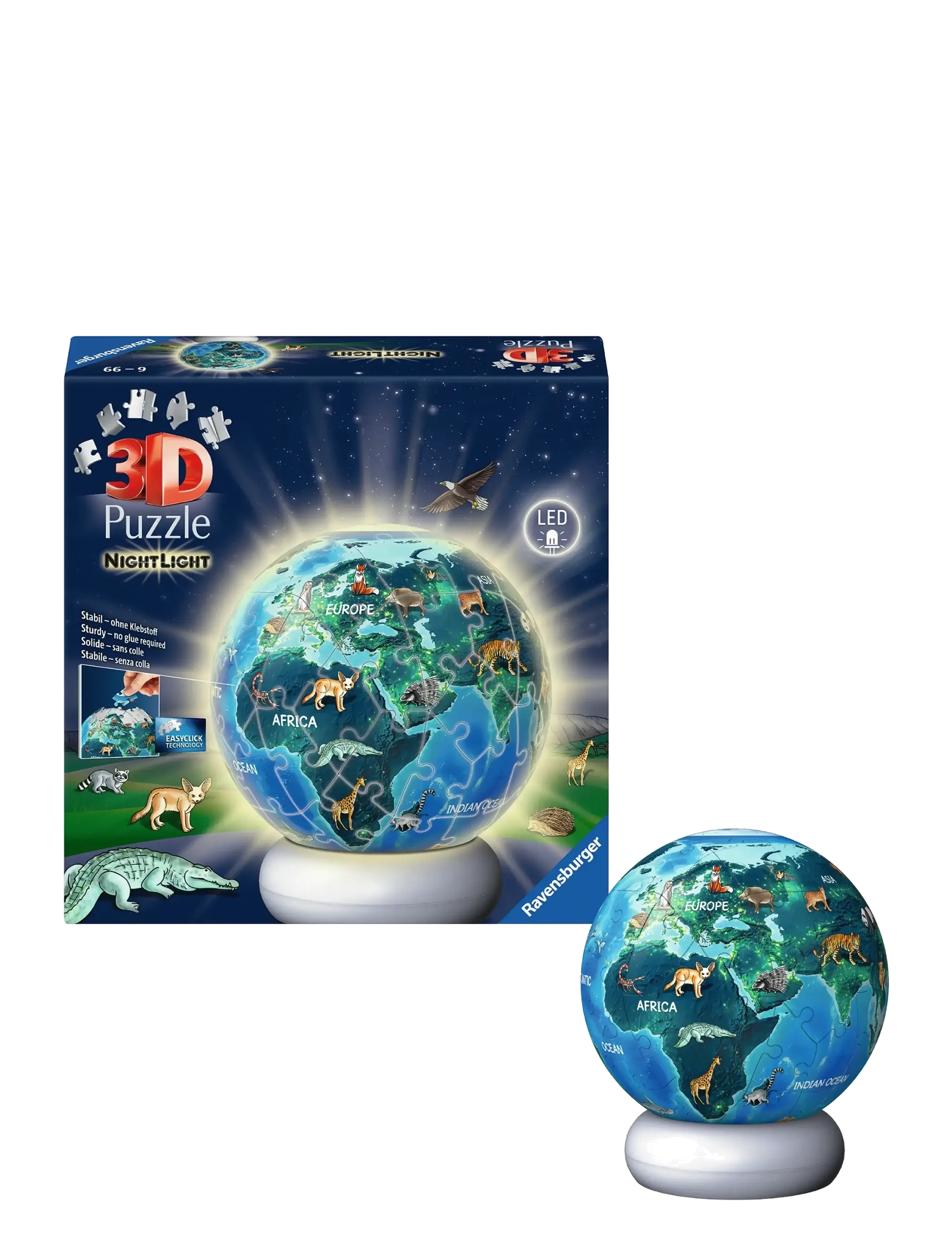 Ravensburger Puzzle-Ball Nightlight The Earth By Night 72P, One Size, White, Puslespil > 3D-Puslespil, Børn