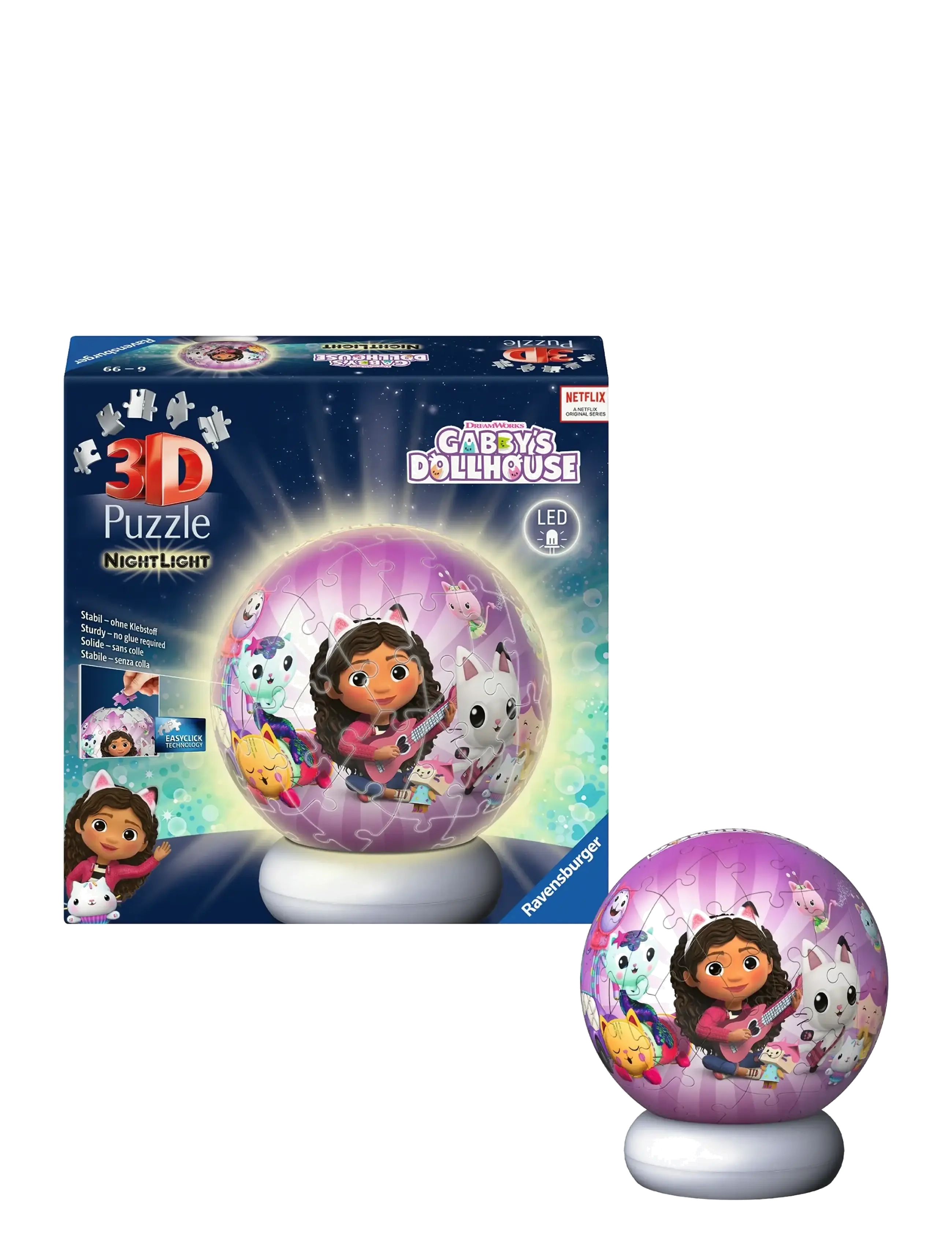 Ravensburger Puzzle-Ball Nightlight Gabby's Dollhouse 72P, One Size, Purple, Puslespil > 3D-Puslespil, Børn