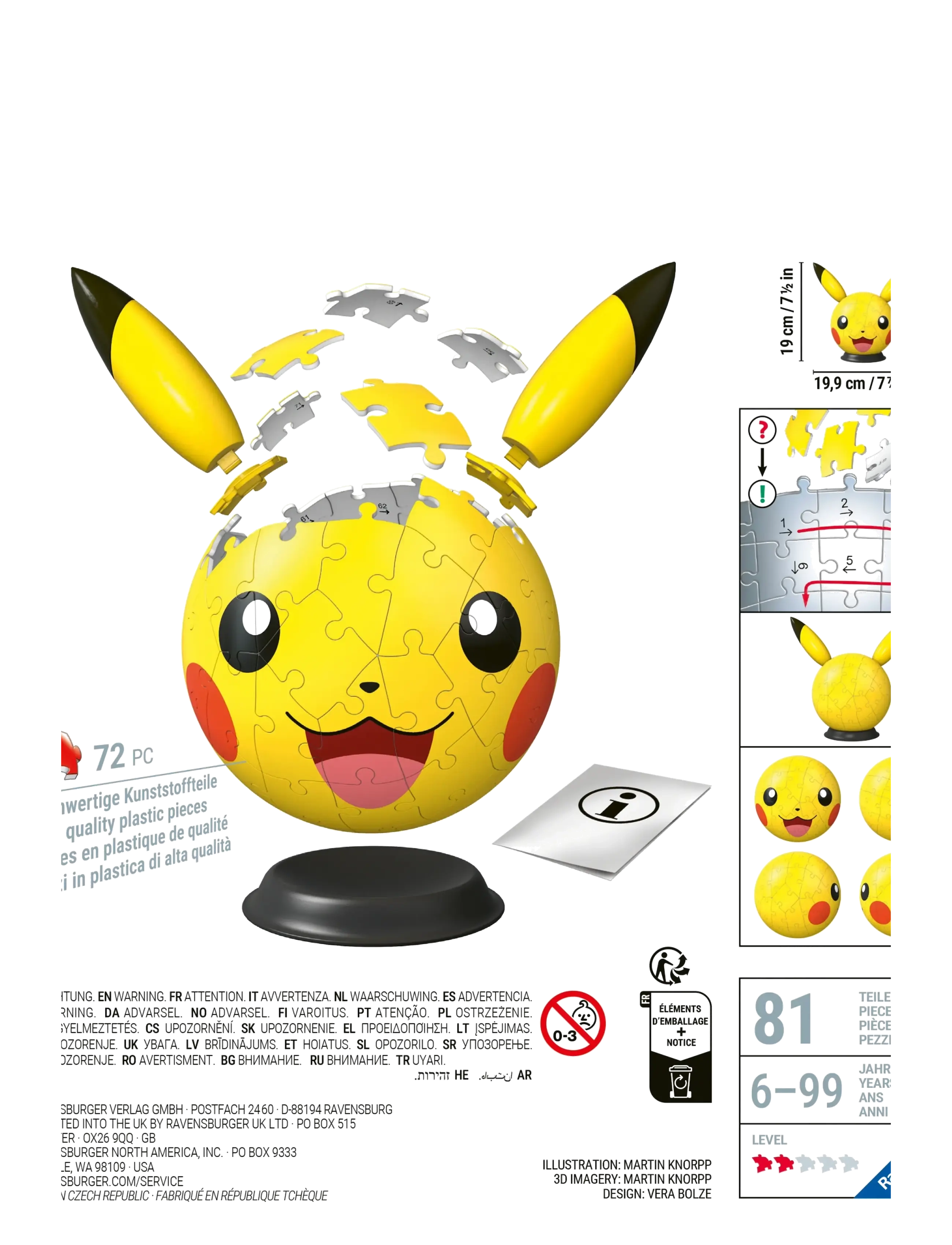 Ravensburger - Pikachu with Ears 72p - 3d-puslespil - multi coloured - 4