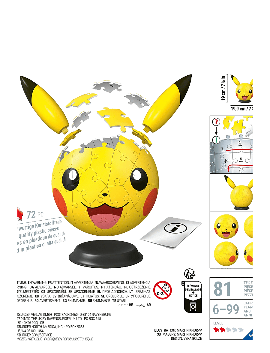 Ravensburger - Pikachu with Ears 72p - 3d-puslespil - multi coloured - 4