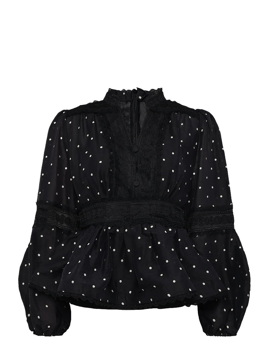 Ravn Ravn - Aliah Dot Blouse - langärmelige blusen - black ivory dots - 0