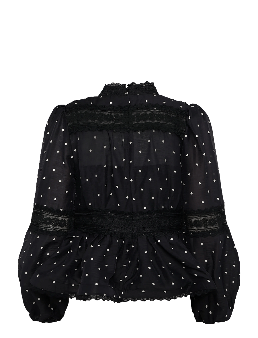 Ravn Ravn - Aliah Dot Blouse - langärmelige blusen - black ivory dots - 1