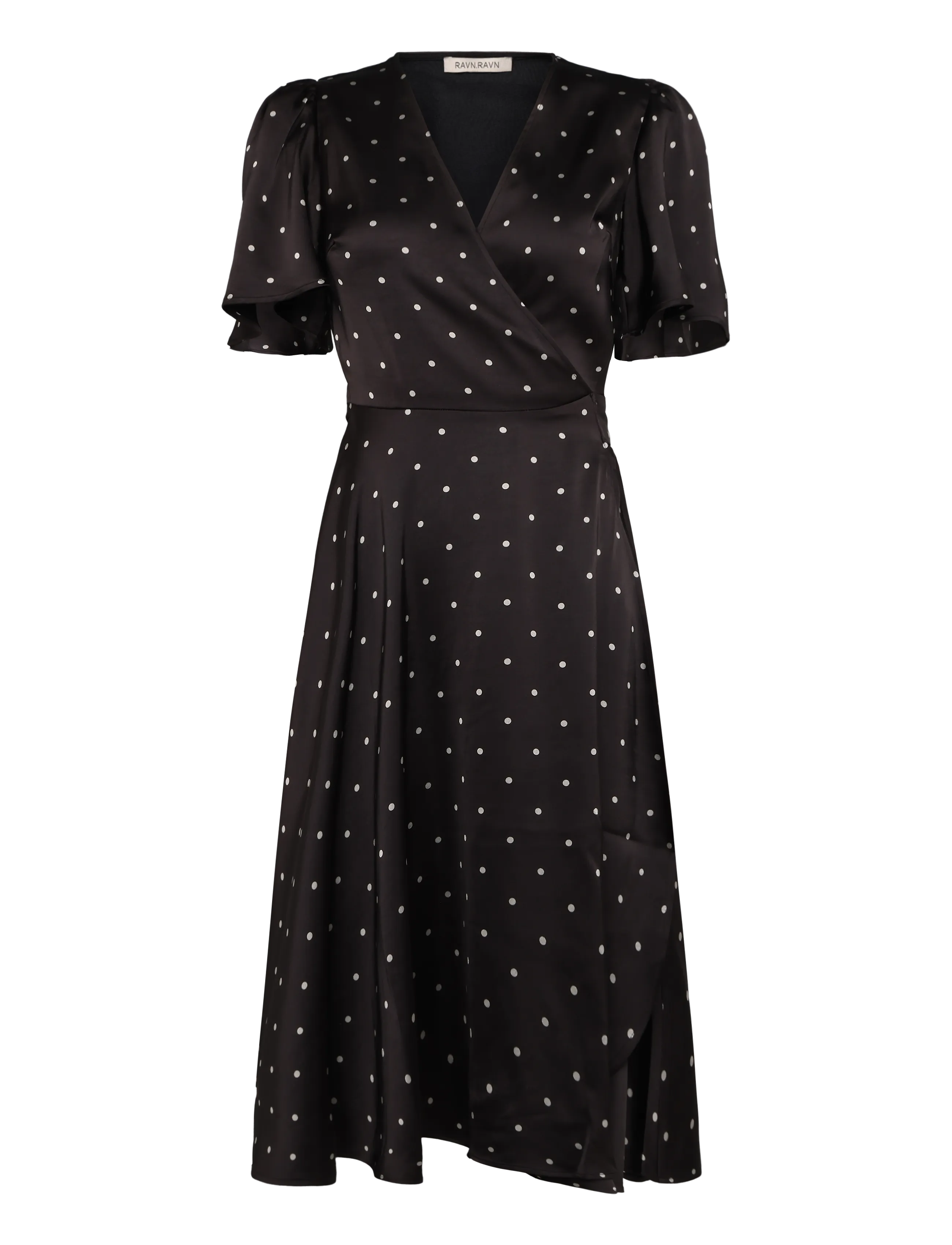 Ravn Ravn Florence wrap dress - Midikleider - BLACK IVORY DOTS / black