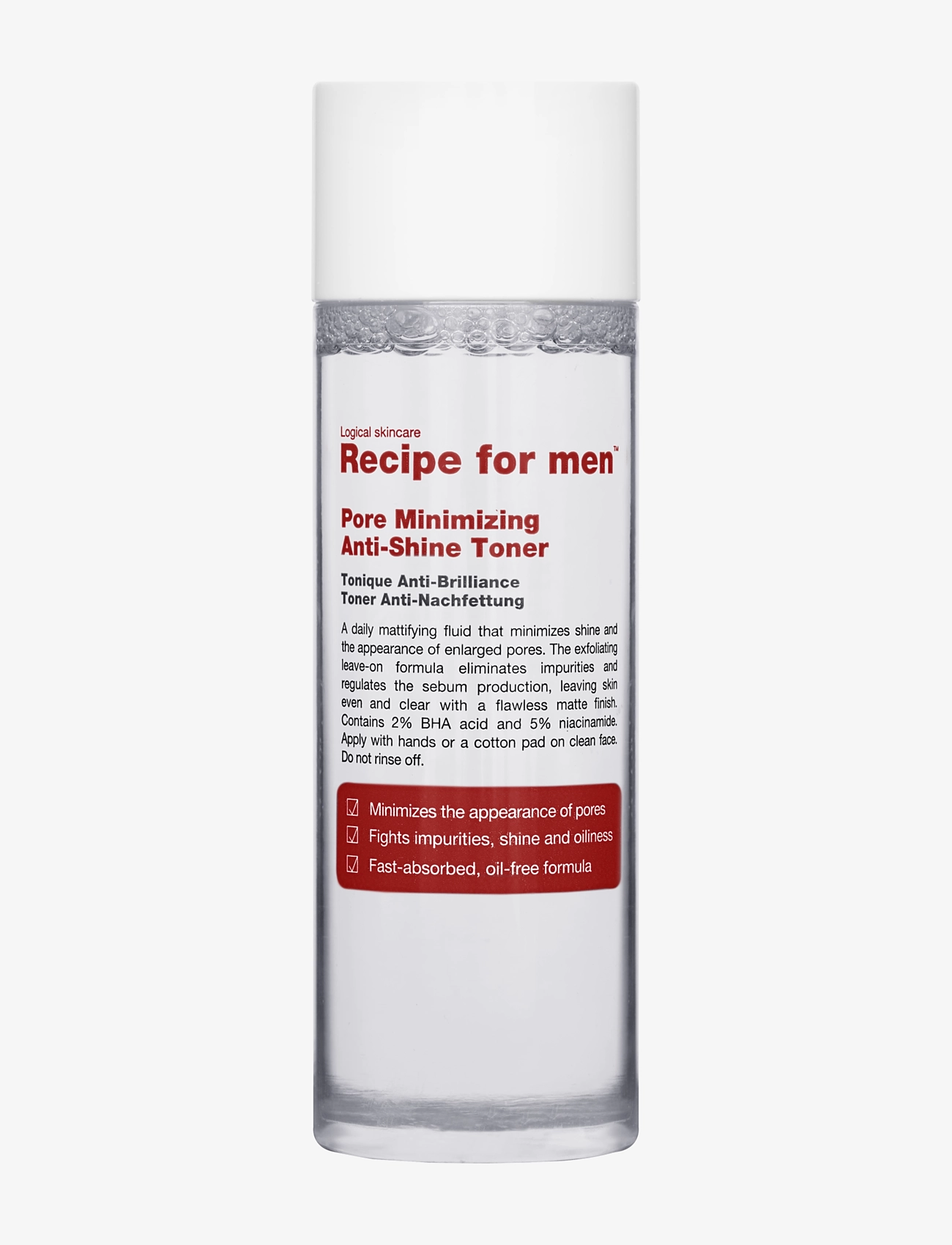 Recipe for Men Pore Minimizing Anti-Shine Toner, Ansigtsvask, Nude, Str: 100 ml