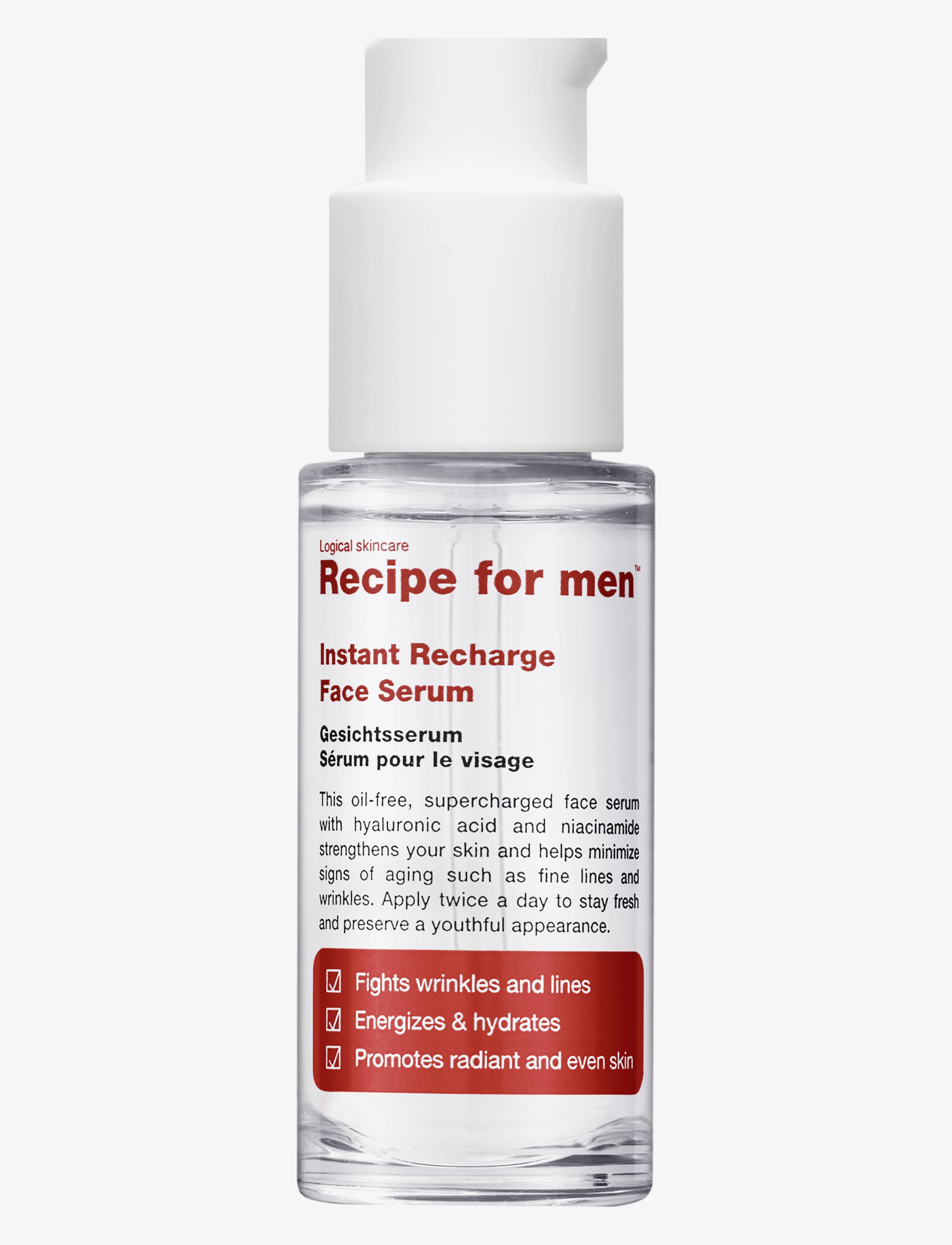 Recipe for Men Instant Recharge Face Serum, 30 ml, Nude, Ansigt > Serum, Herre