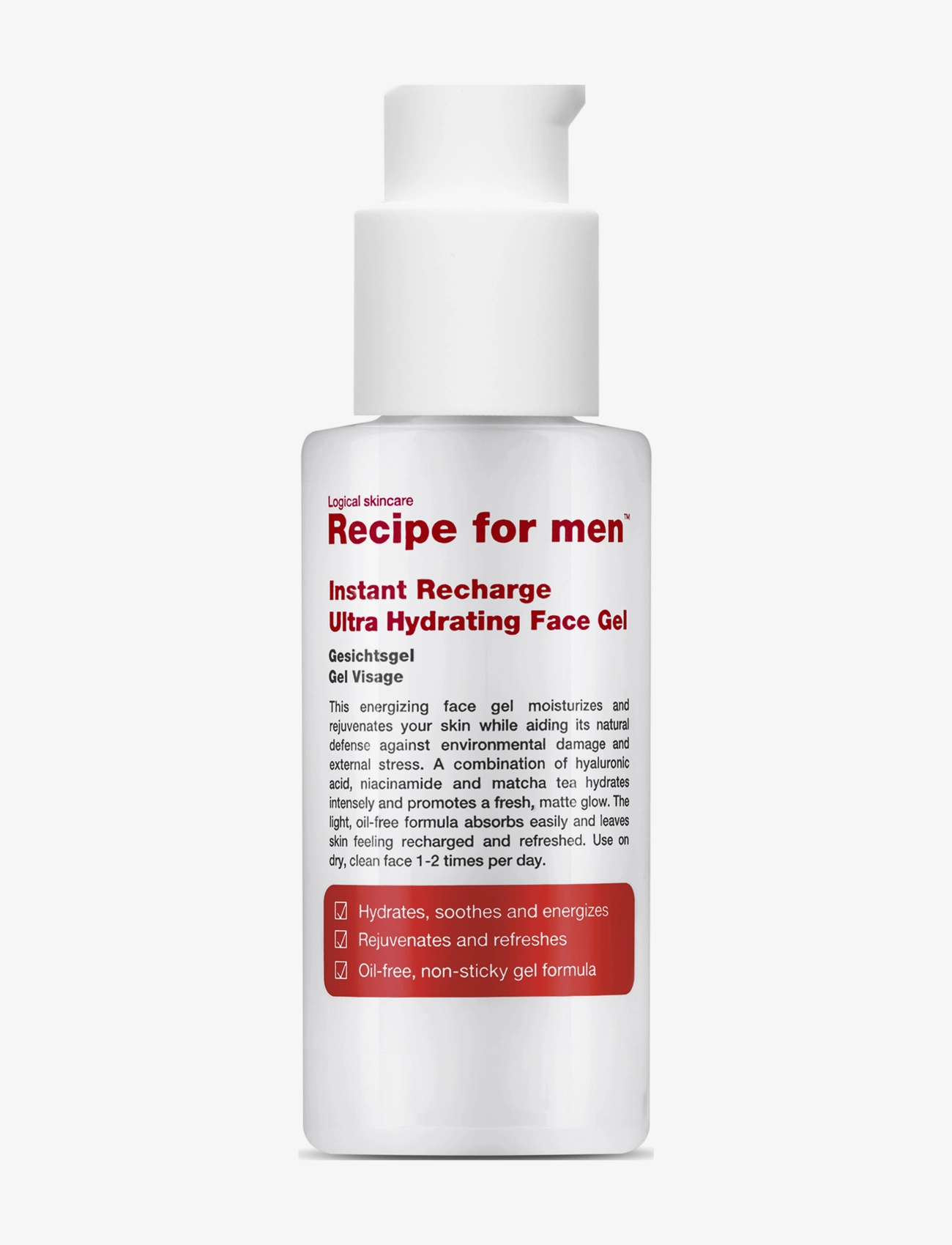 Recipe for Men Instant Recharge Ultra Hydrating Face Gel, Fugtighedscreme, Nude, Str: 75 ml