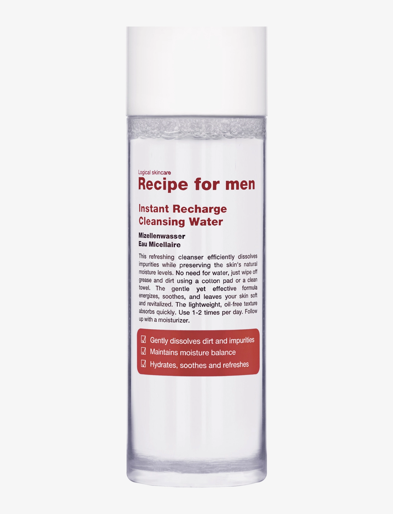 Recipe for Men Instant Recharge Cleansing Water, Skin Care, Nude, Str: 100 ml