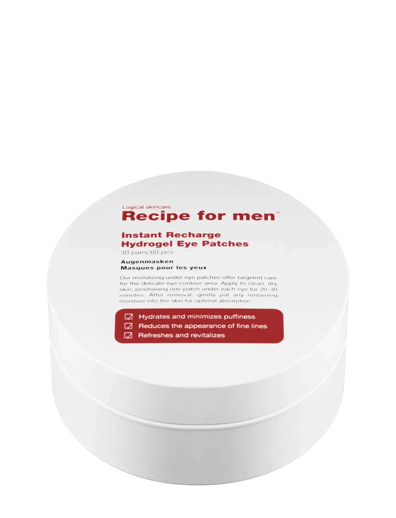 Recipe for Men Instant Recharge Hydrogel Eye Patches, 85 ml, Nude, Ansigt > Øjencreme, Herre