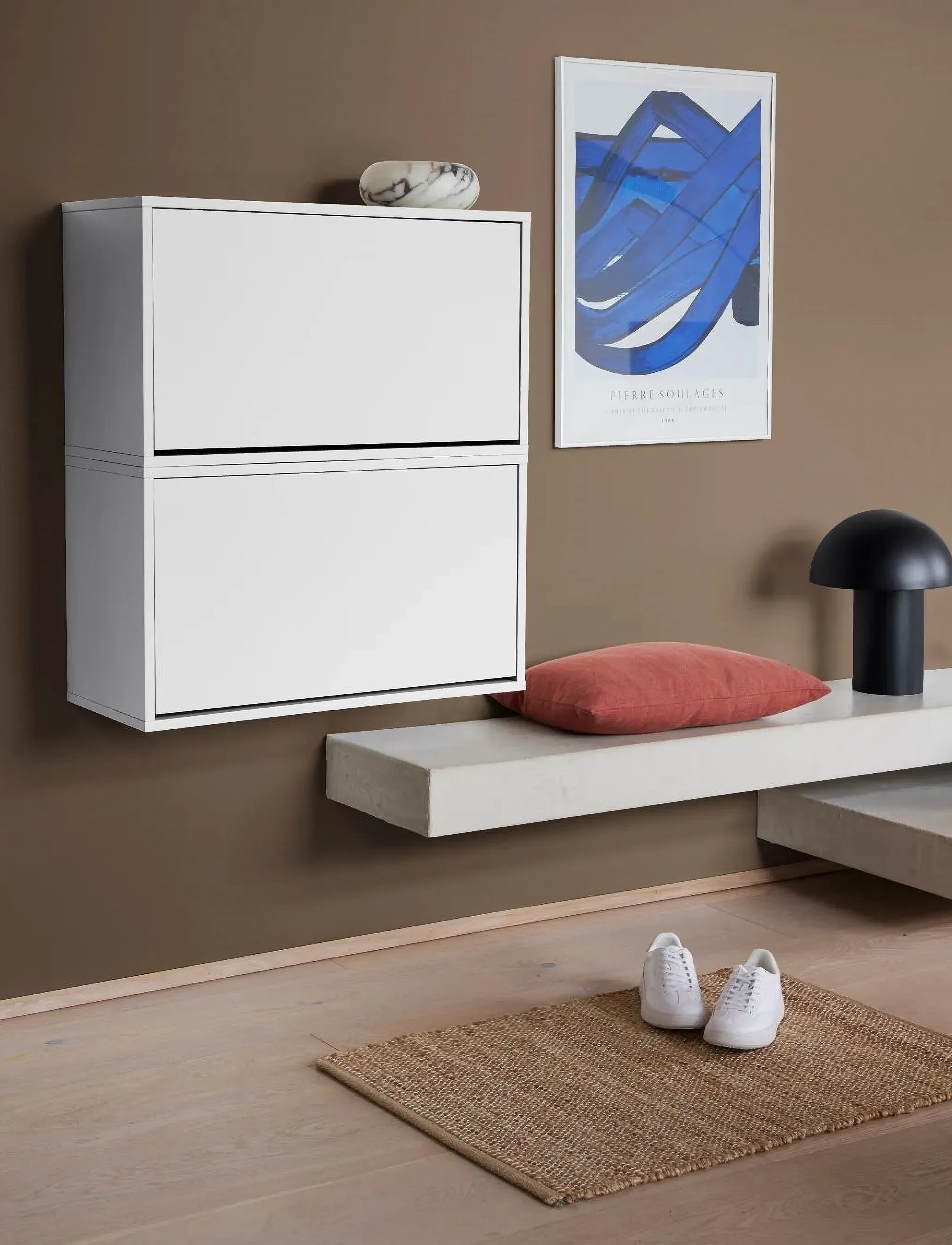 ReCollector Elegant Vægmonteret Skoboks, 70X 40X 32 cm, Furniture, Weiß - Shoe Racks, Homeware