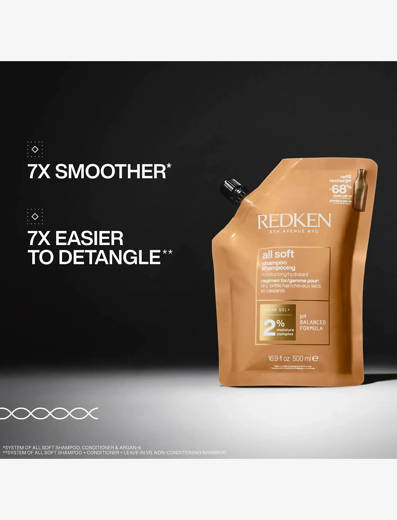 Redken - Redken All Soft Shampoo Refill 500ML - hårpleje - clear - 1