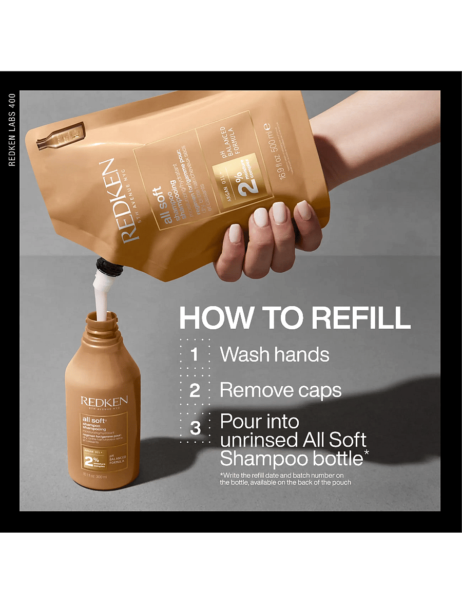Redken - Redken All Soft Shampoo Refill 500 ml - refill til hårpleje - clear - 3