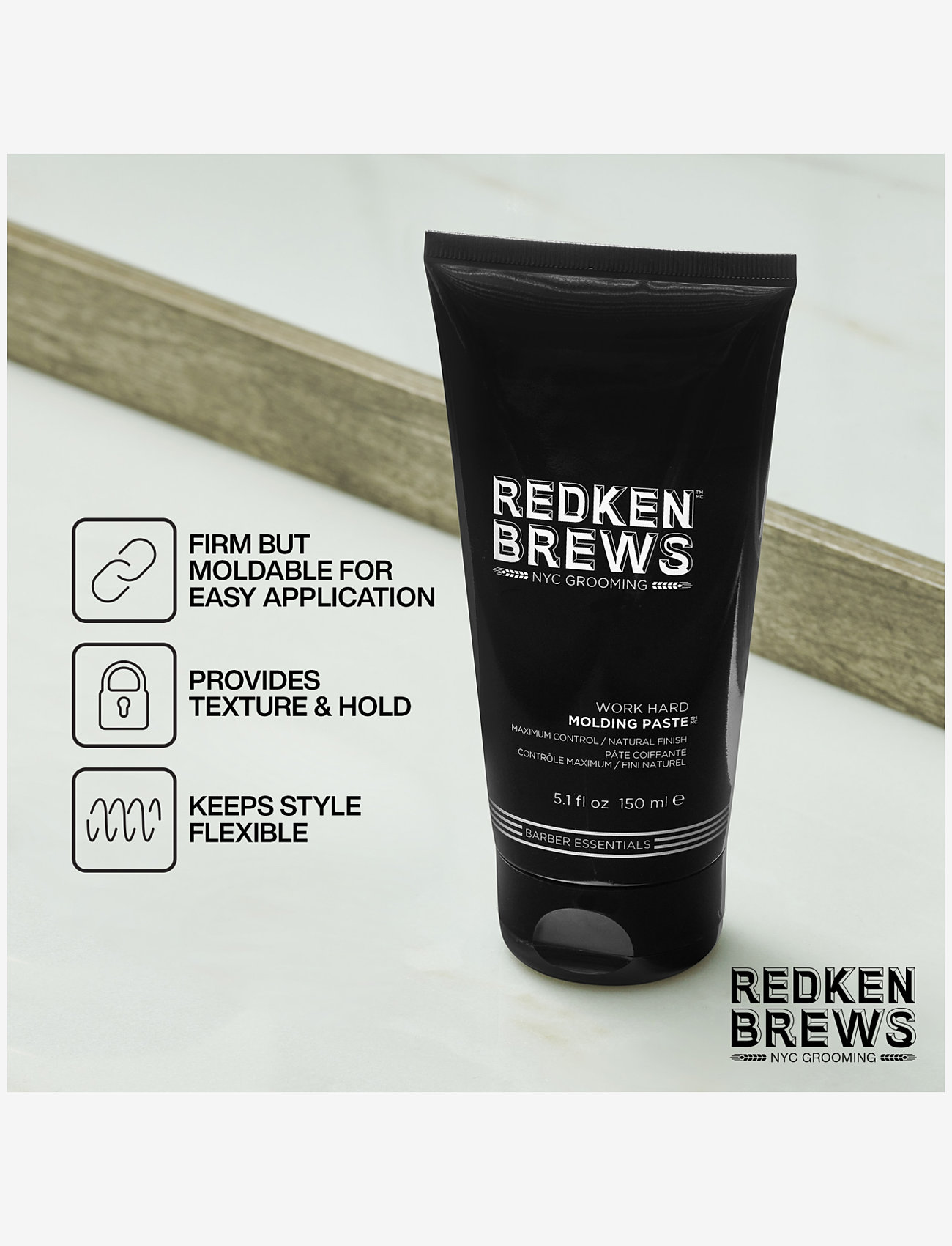 Redken - Redken Brews Work Hard Molding Paste 150ml - paste - no colour - 3