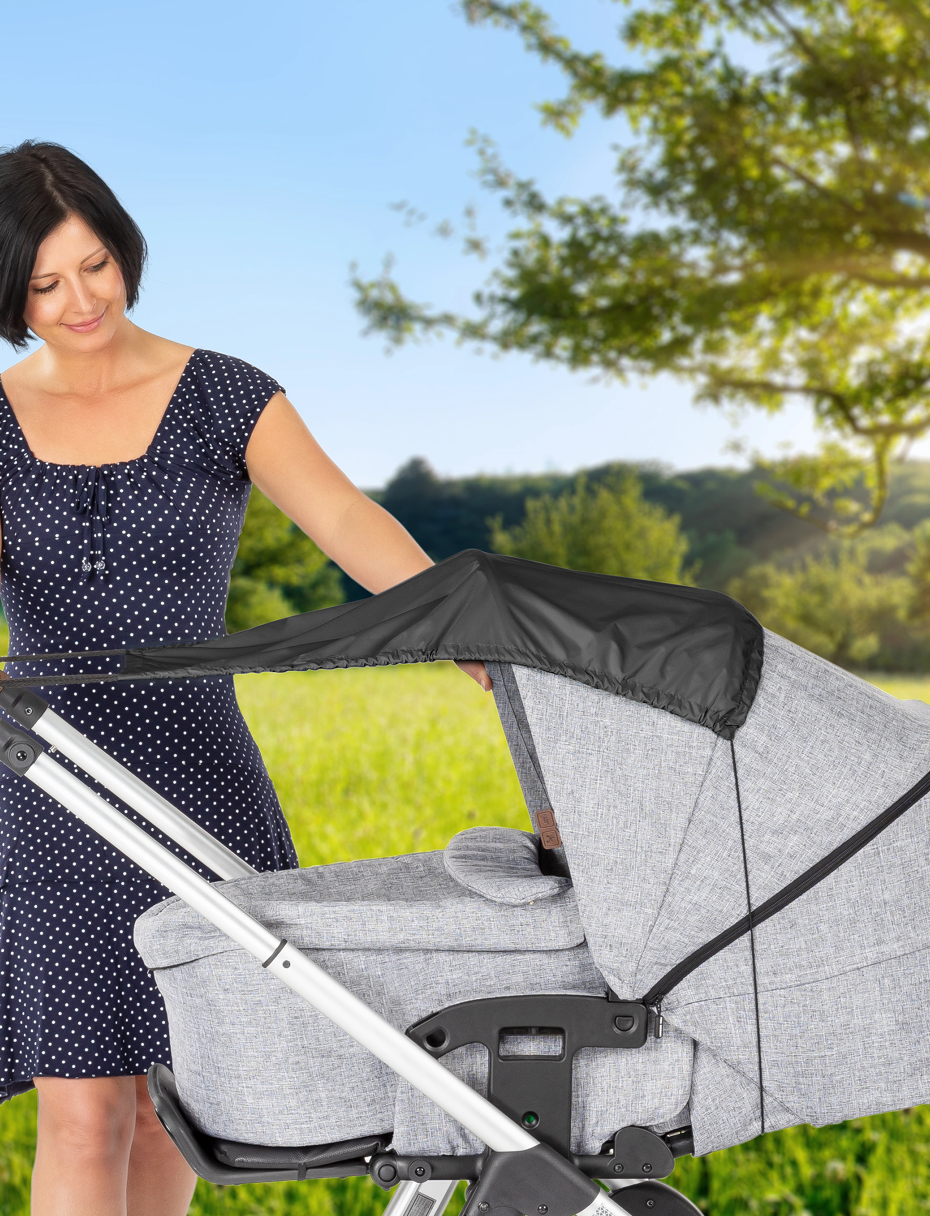 Reer Shinesafe Awning For Baby Carriage, Black, One Size, Strollers & Accessories, Schwarz - Sun- Raincovers, Kinder