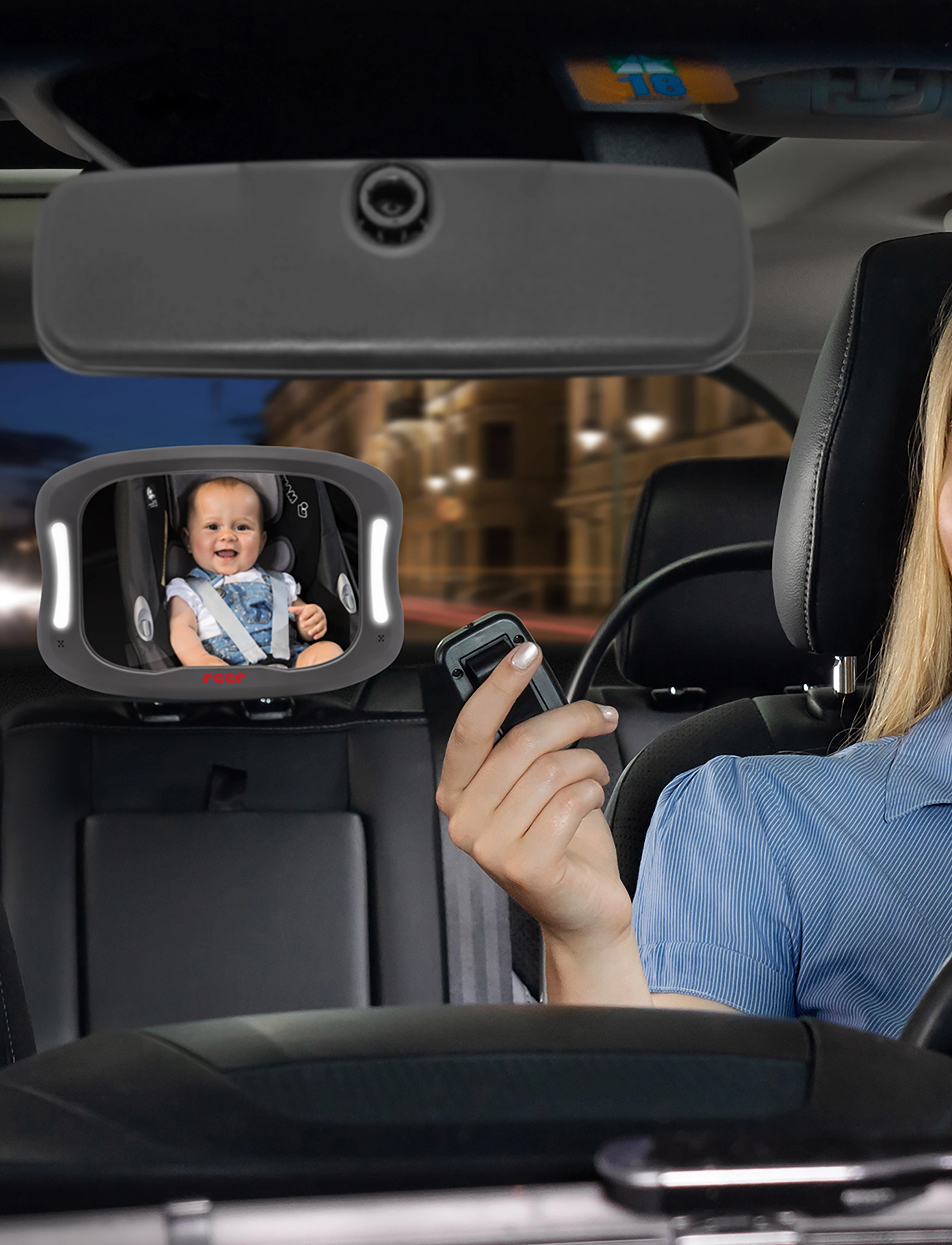 Reer Babyview Led Car Safety Mirror With Light, One Size, Grey > Baby Og Graviditet, Børn