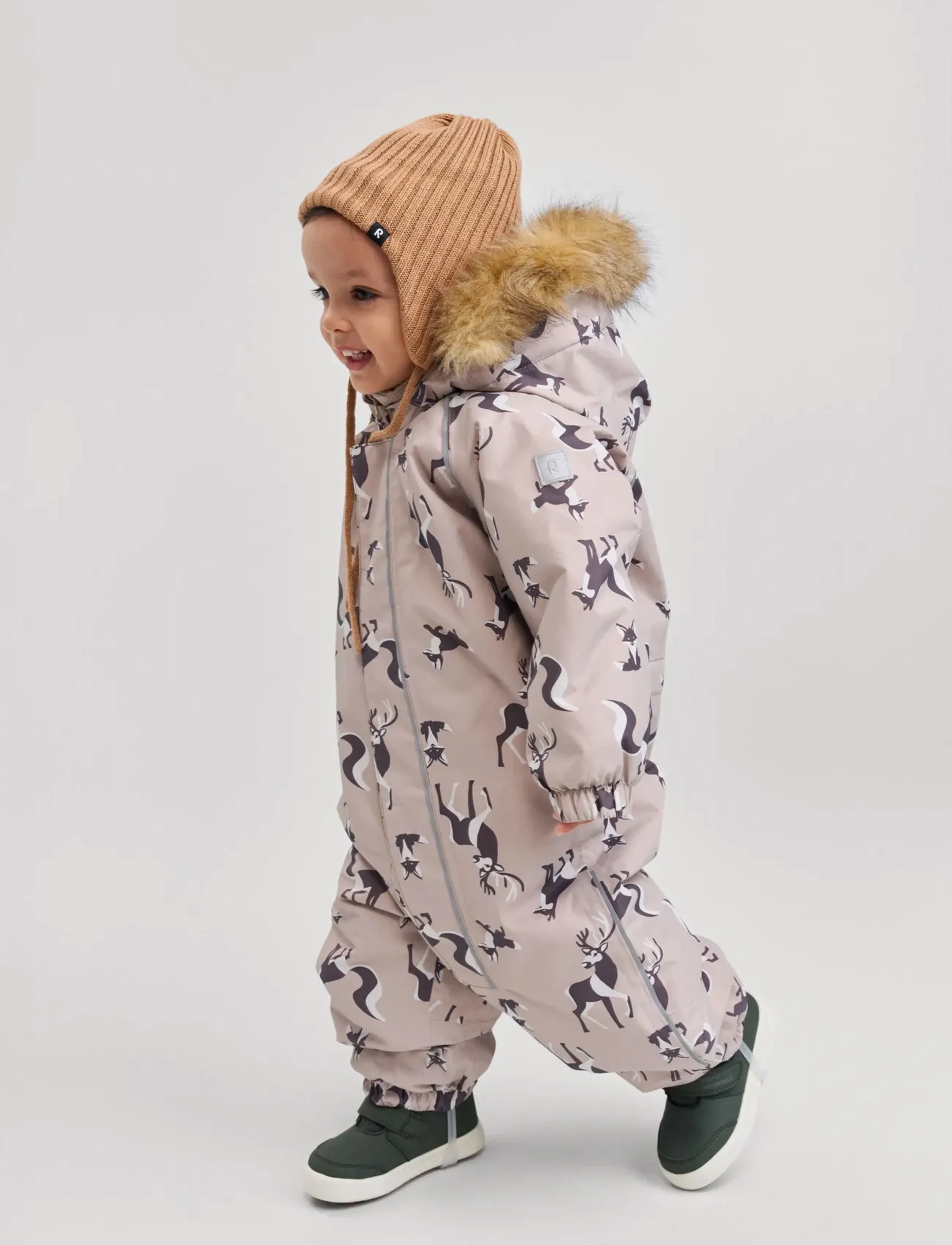 Reima tec Winter Overall, Lappi, Børn, Børne Vinteroverall Med Kunstpels Hætte, Beige, Str: 98