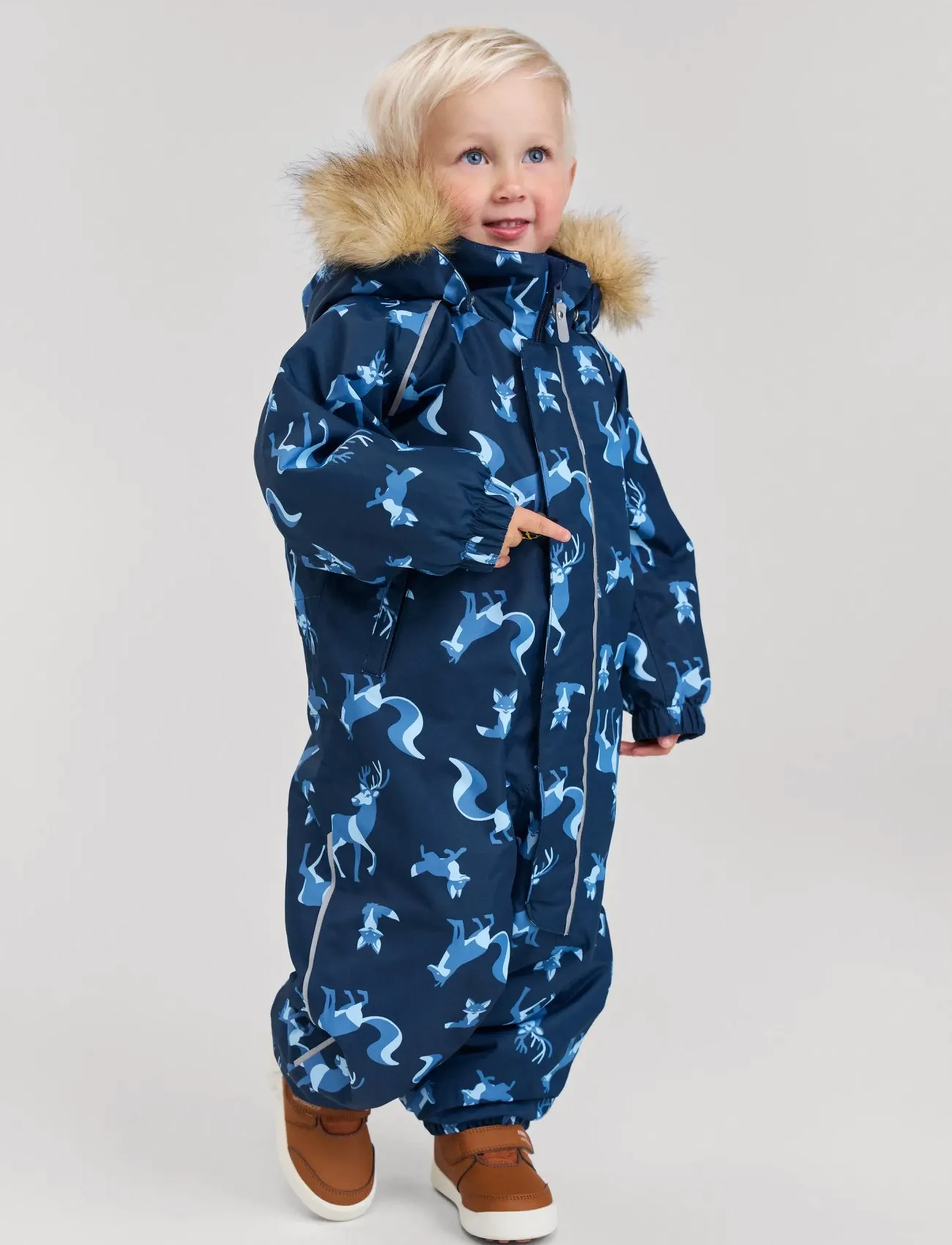 Reima tec Winter Overall, Lappi, Børn, Børne Vinteroverall Med Kunstpels Hætte, Navy, Str: 92