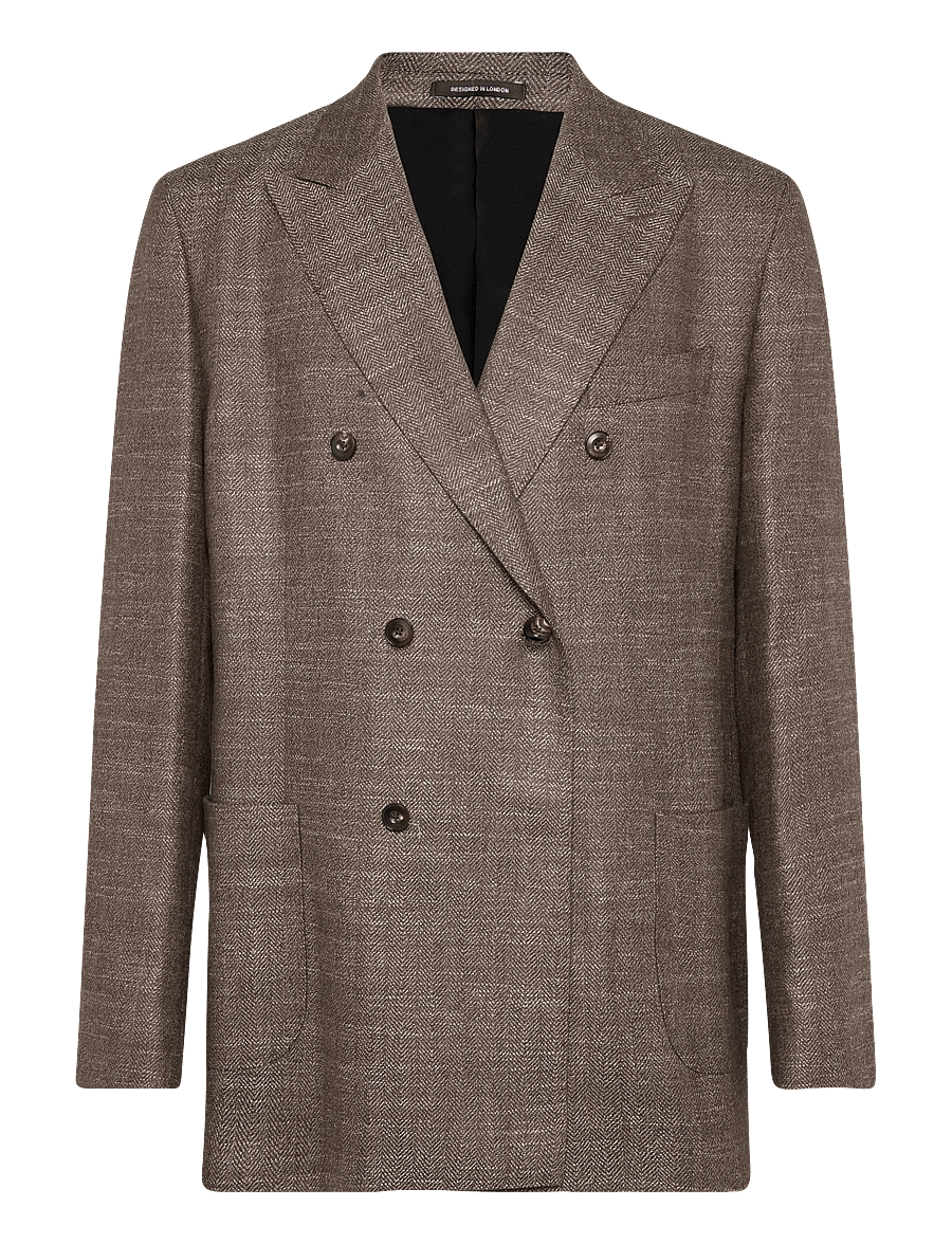 Reiss - VALLANCE DB PEAK HERRINGBONE BLAZER - dobeltkneppede blazere - brown - 0