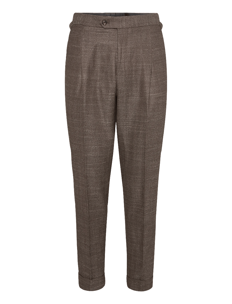 Reiss - VALLANCE SIDE ADJUSTER HERRINGBONE FORMAL TROUSER - kostymbyxor - brown - 0