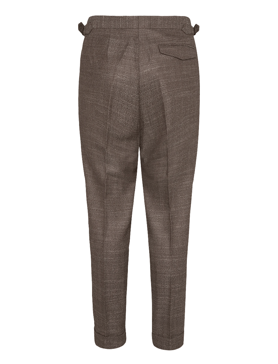 Reiss - VALLANCE SIDE ADJUSTER HERRINGBONE FORMAL TROUSER - kostymbyxor - brown - 1