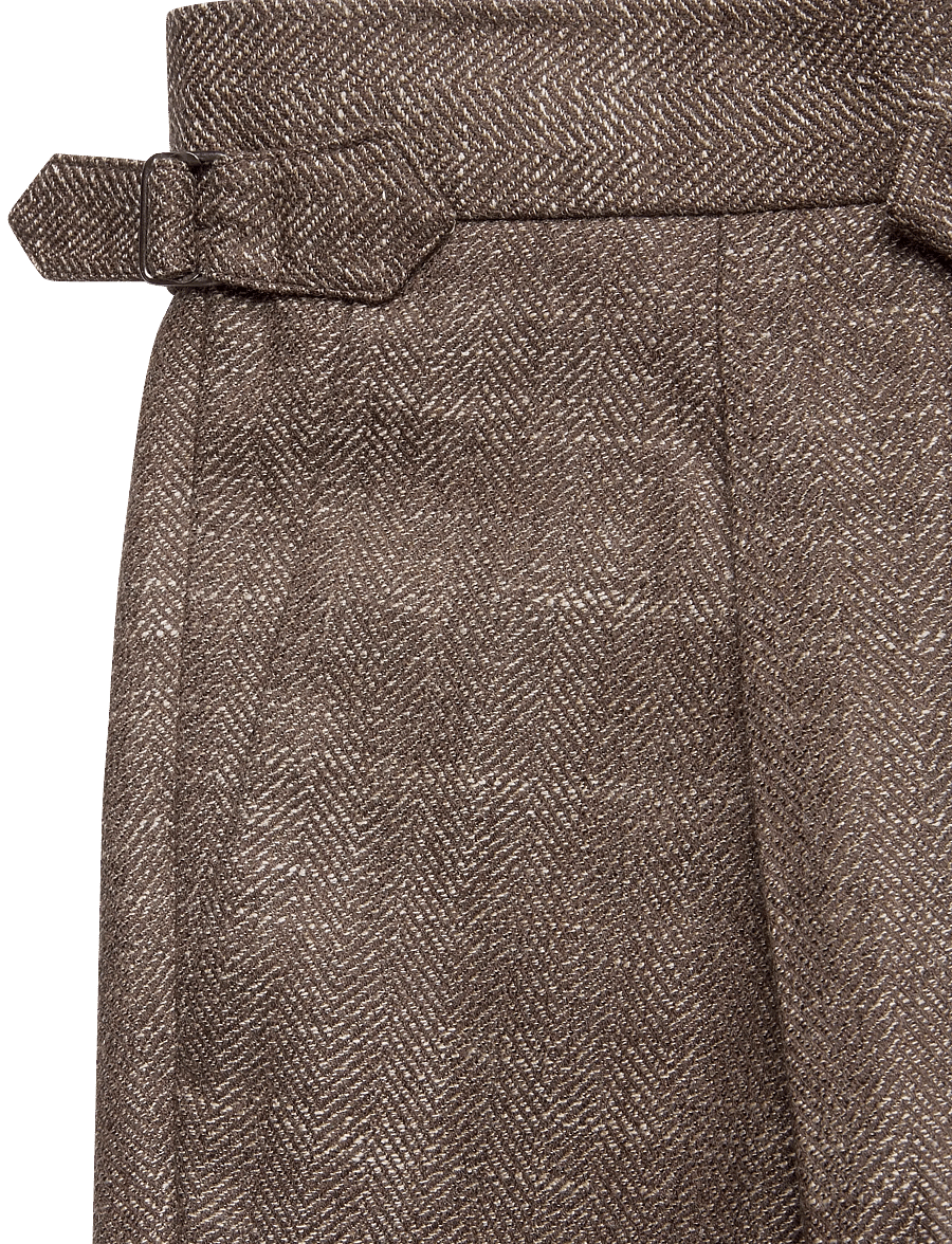 Reiss - VALLANCE SIDE ADJUSTER HERRINGBONE FORMAL TROUSER - kostymbyxor - brown - 2