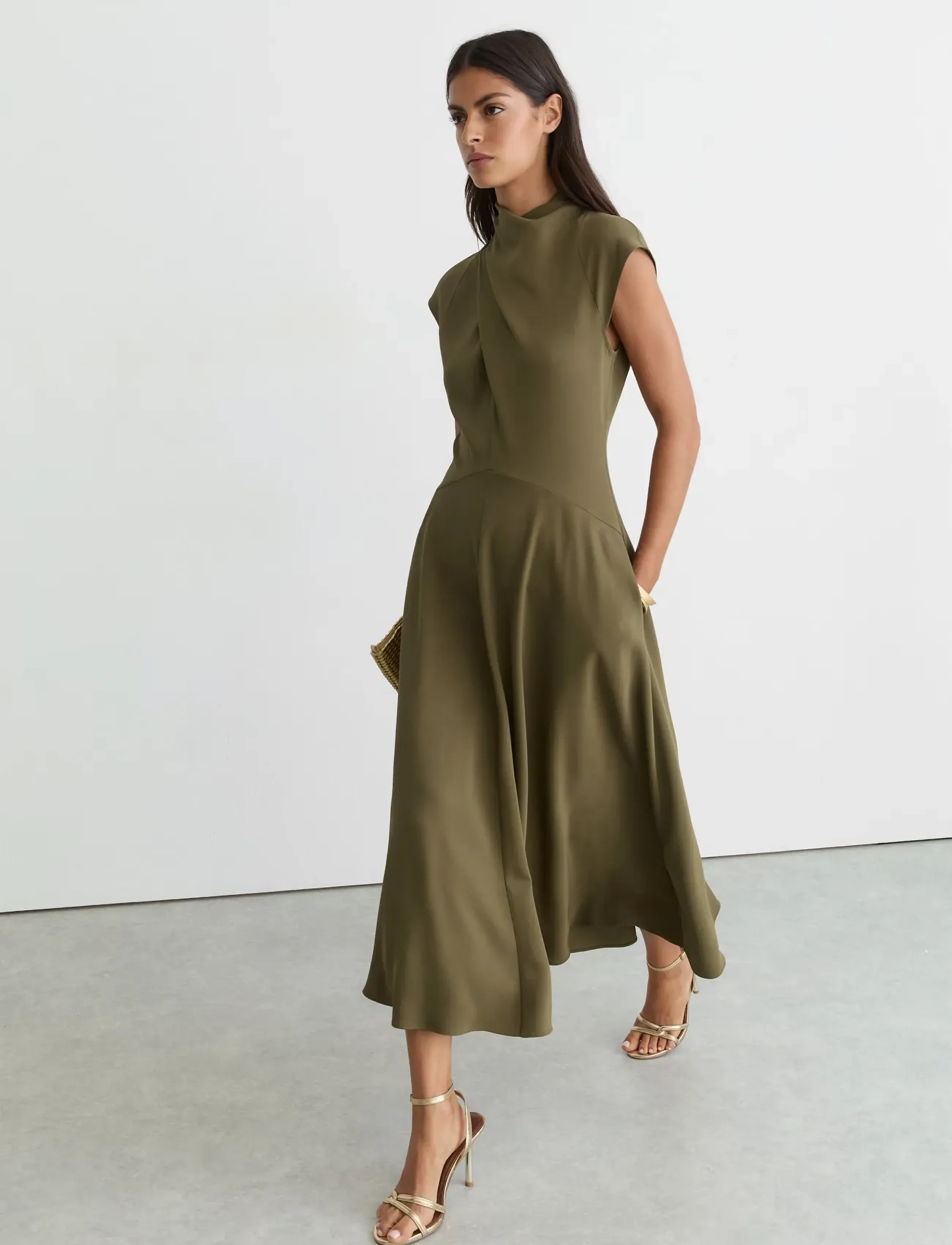 Reiss - ALMA HIGH NECK MIDI DRESS - midikleidid - khaki green - 4