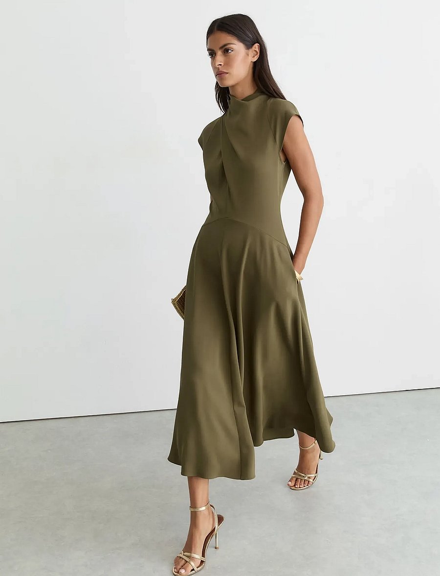 Reiss - ALMA HIGH NECK MIDI DRESS - midikleidid - khaki green - 4