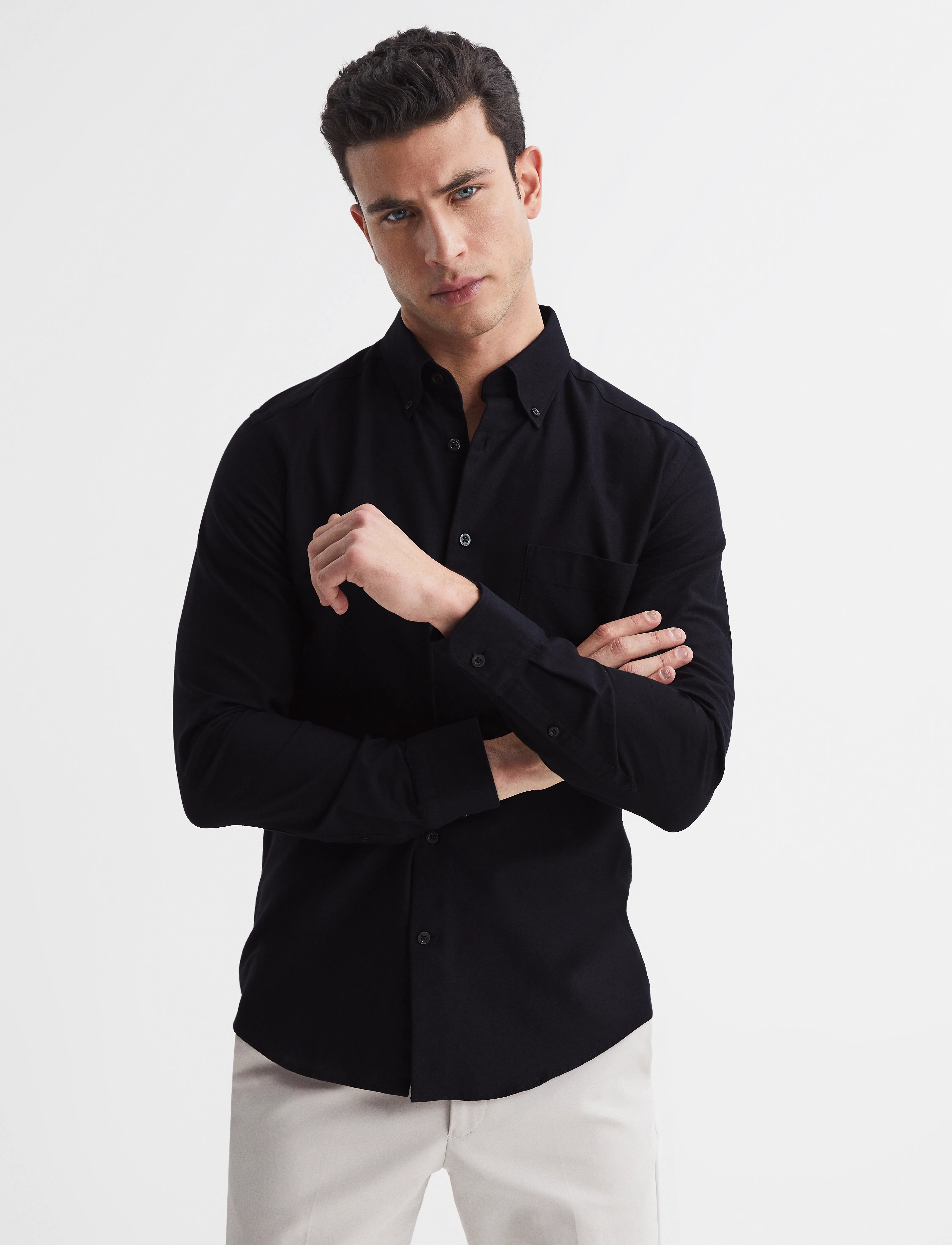 Reiss Greenwich, Mænd, Button Down Skjorte, Sort, Str: M