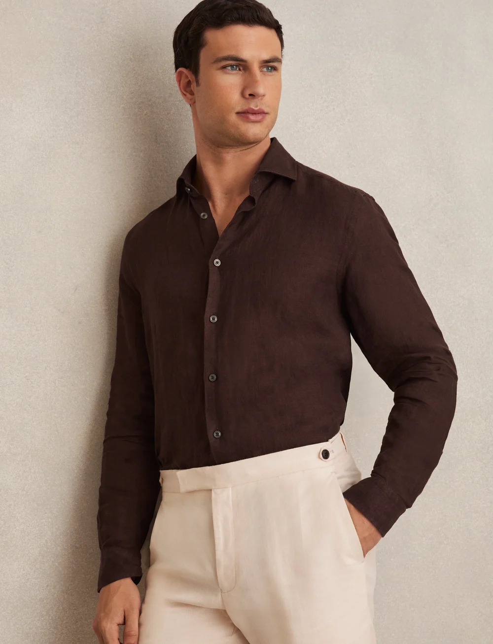 Reiss - RUBAN - linnen overhemden - dark brown - 0