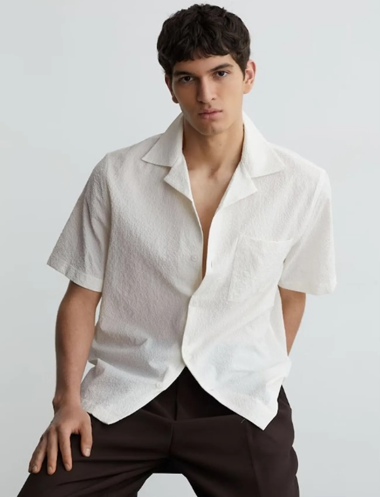 Reiss Eclipse, Mænd, Camp Krave Skjorte, Cream, Str: M