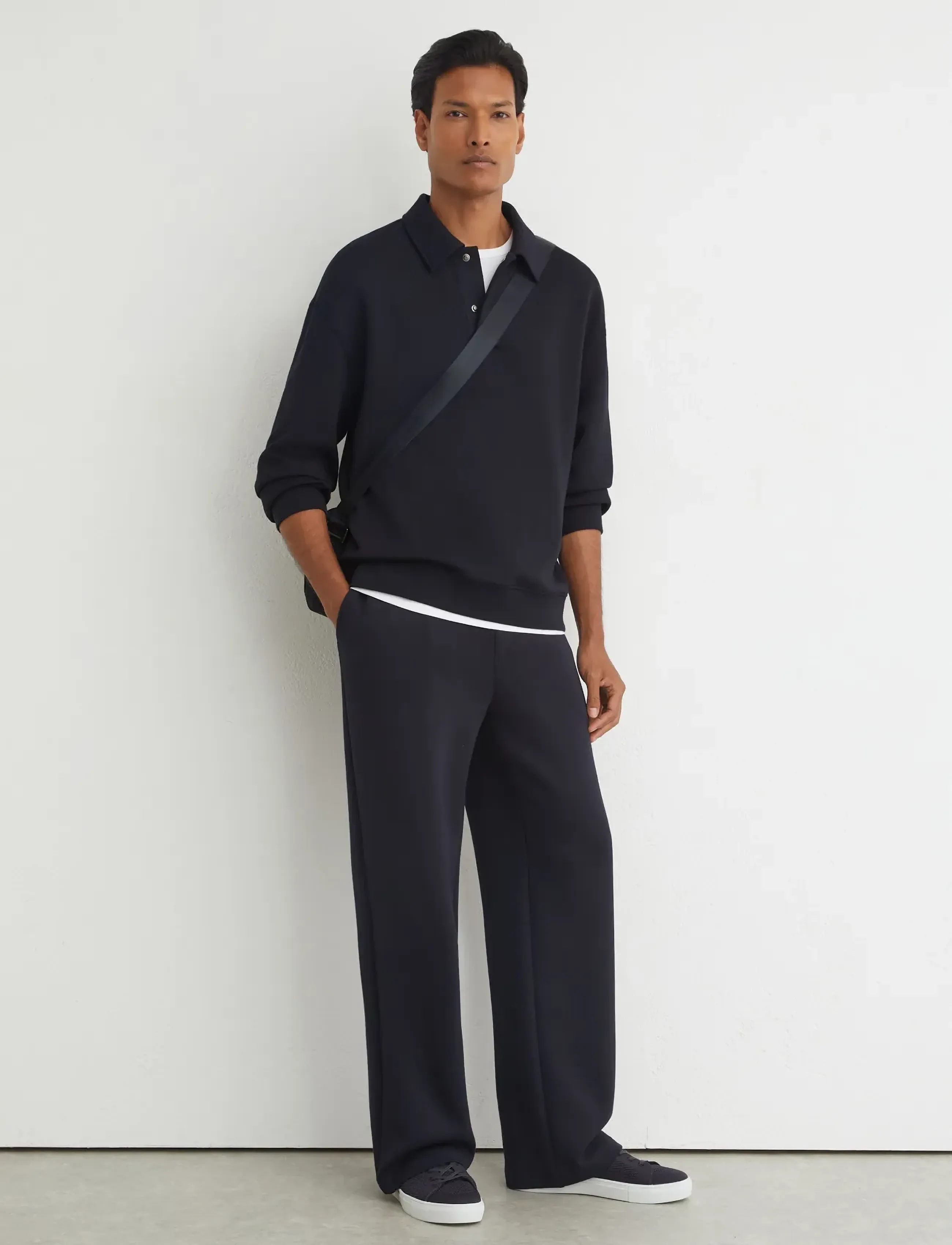 Reiss BROOKS LS INTERLOCK POLO SWEATSHIRT - Riided - NAVY / navy