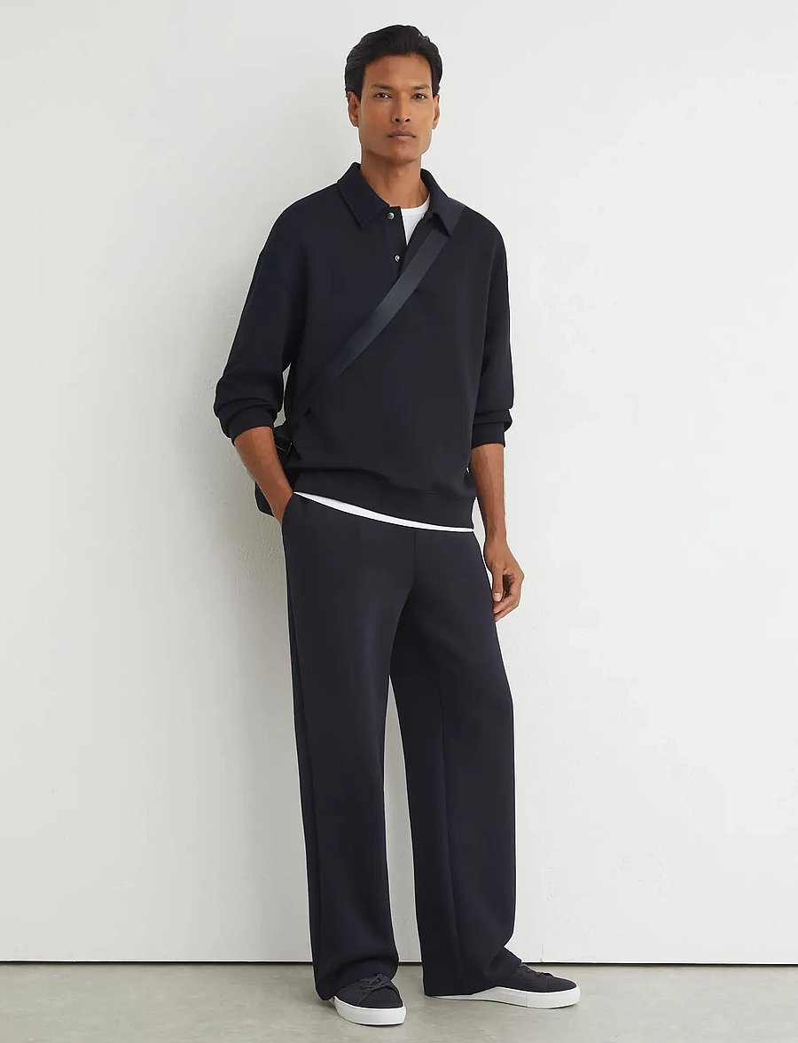 Reiss - BROOKS LS INTERLOCK POLO SWEATSHIRT - langärmelige strick-polohemden - navy - 0