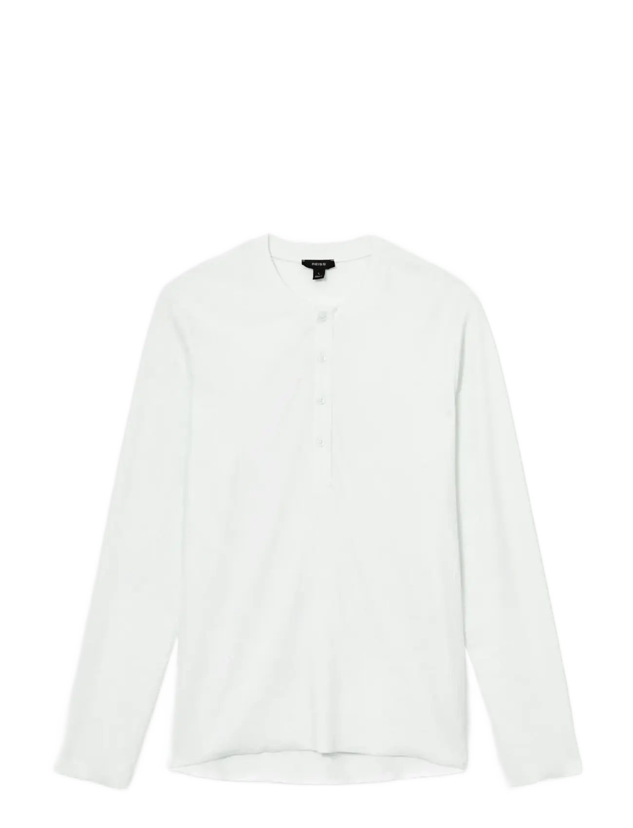 Reiss - FRANCISCO LS TEXTURED GRANDAD COLLAR POLO - long-sleeved t-shirts - white - 1