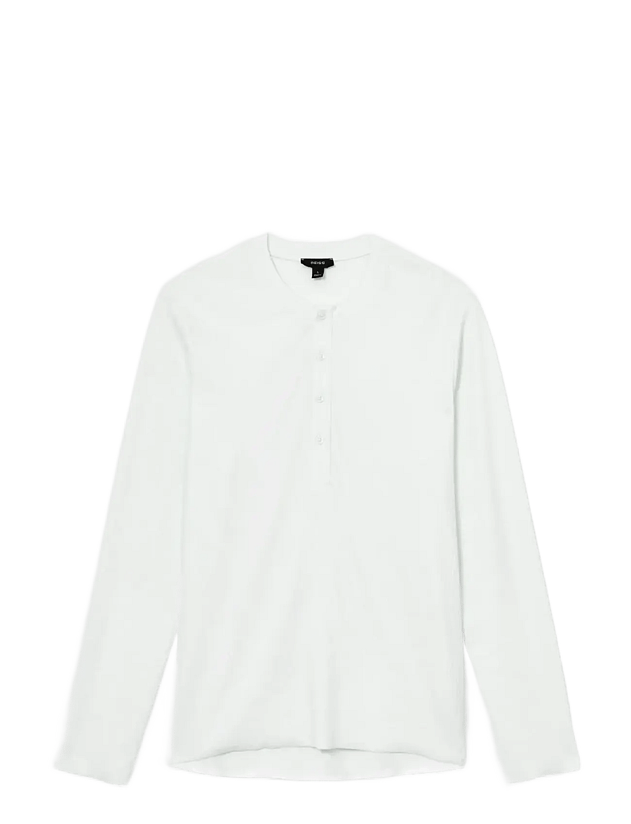 Reiss - FRANCISCO LS TEXTURED GRANDAD COLLAR POLO - long-sleeved t-shirts - white - 1