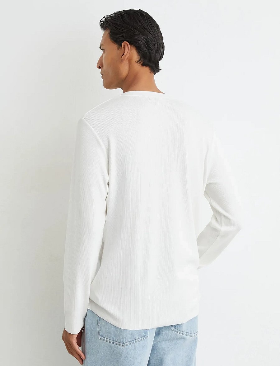 Reiss - FRANCISCO LS TEXTURED GRANDAD COLLAR POLO - long-sleeved t-shirts - white - 2