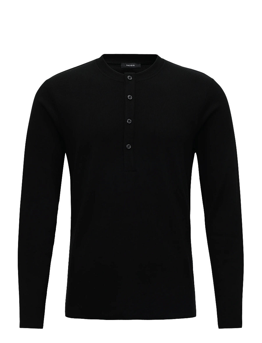 Reiss - FRANCISCO LS TEXTURED GRANDAD COLLAR POLO - pikkade varrukatega kootud polod - black - 0