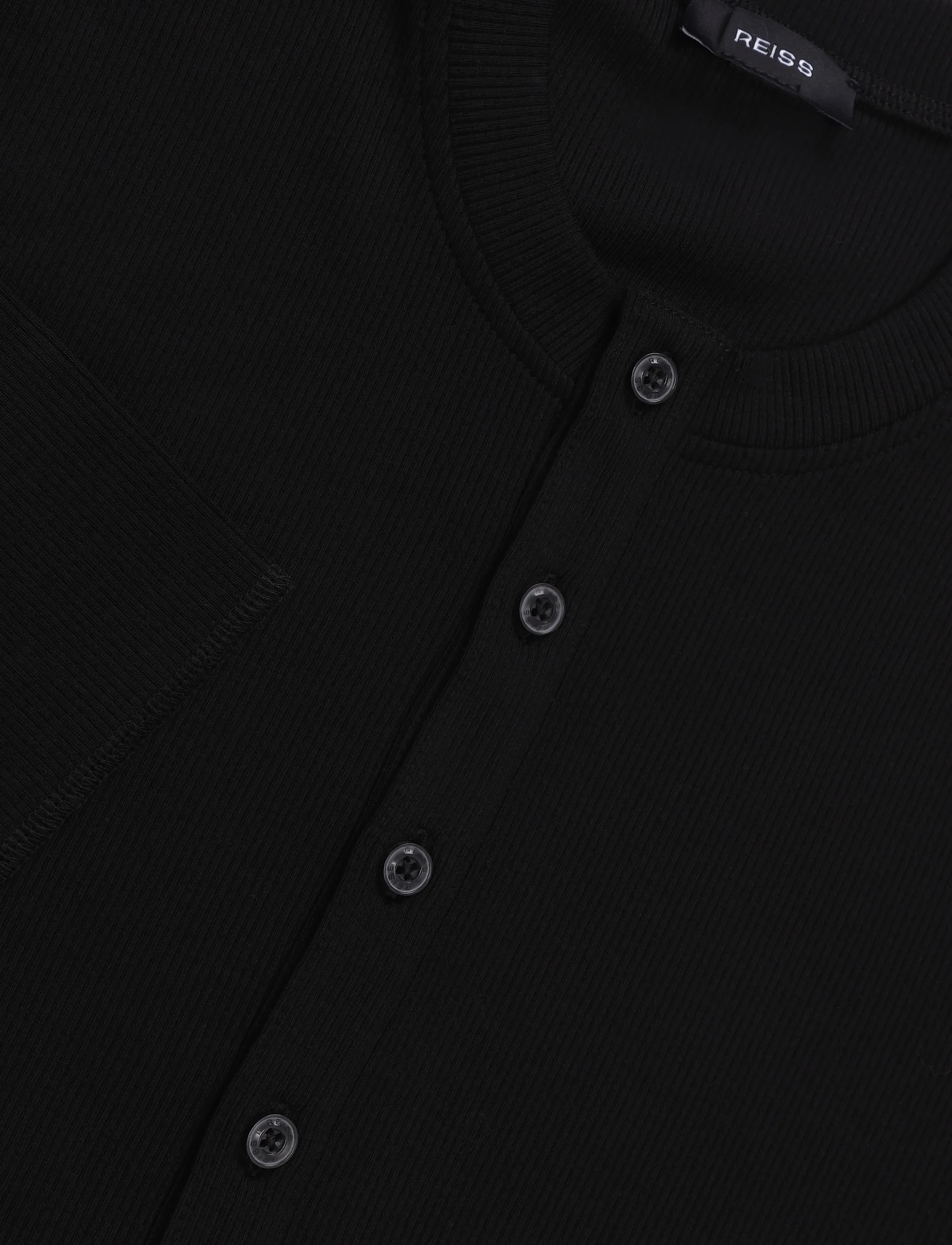 Reiss - FRANCISCO LS TEXTURED GRANDAD COLLAR POLO - pikkade varrukatega kootud polod - black - 2