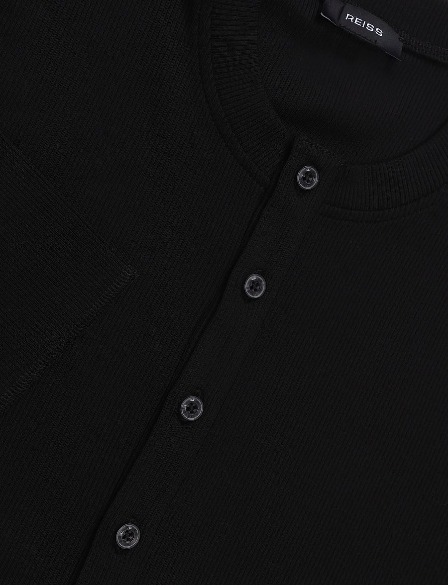 Reiss - FRANCISCO LS TEXTURED GRANDAD COLLAR POLO - pikkade varrukatega kootud polod - black - 2