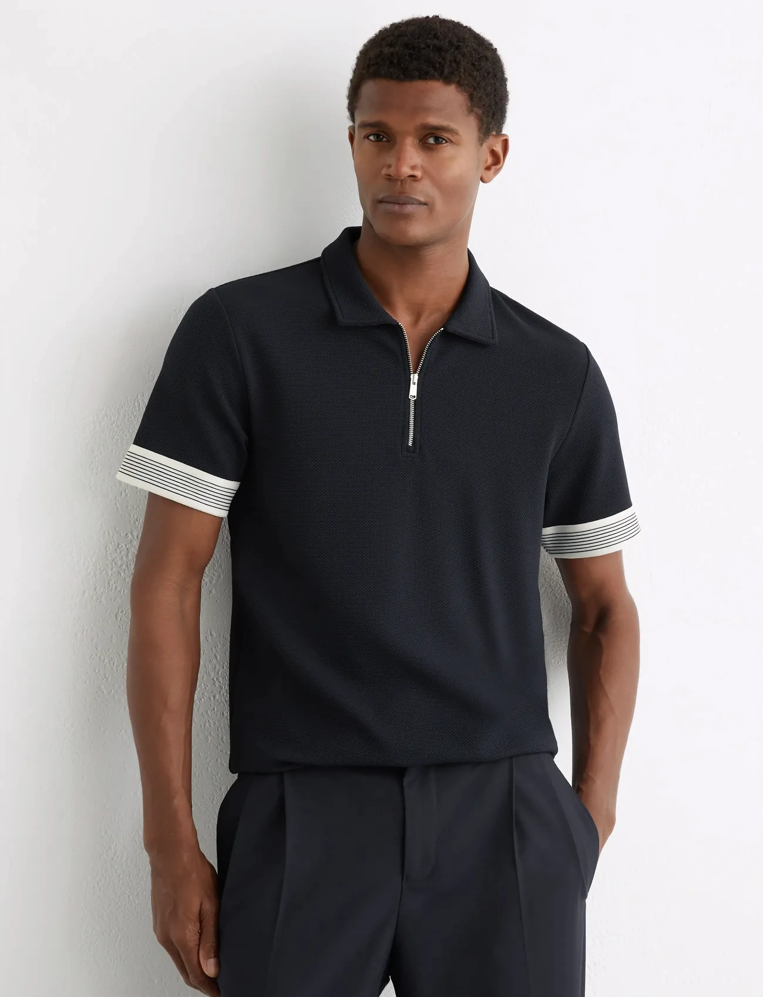 Reiss Bruno, L, Polos, Marineblau - Short-sleeved, Männerswear