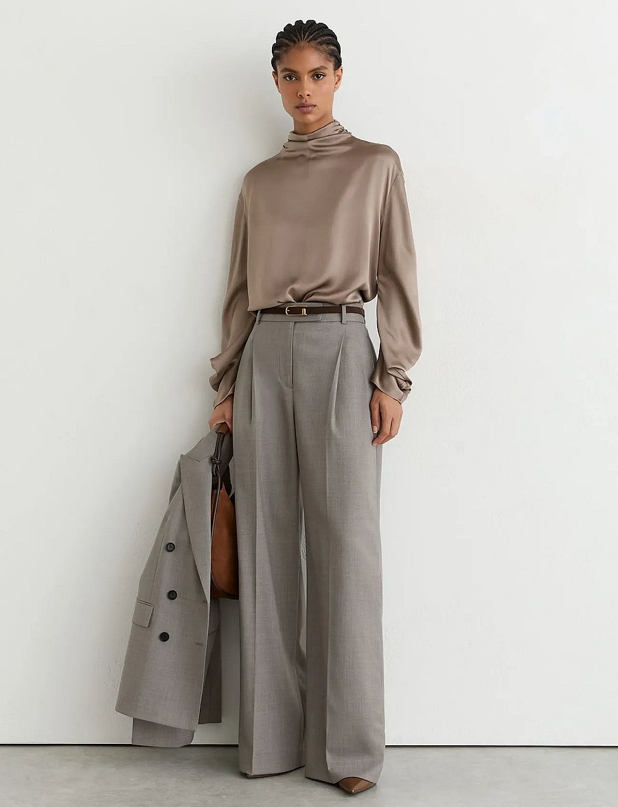 Reiss - MEENA HIGH NECK SILK SHIRT - koszule z długimi rękawami - neutral - 0
