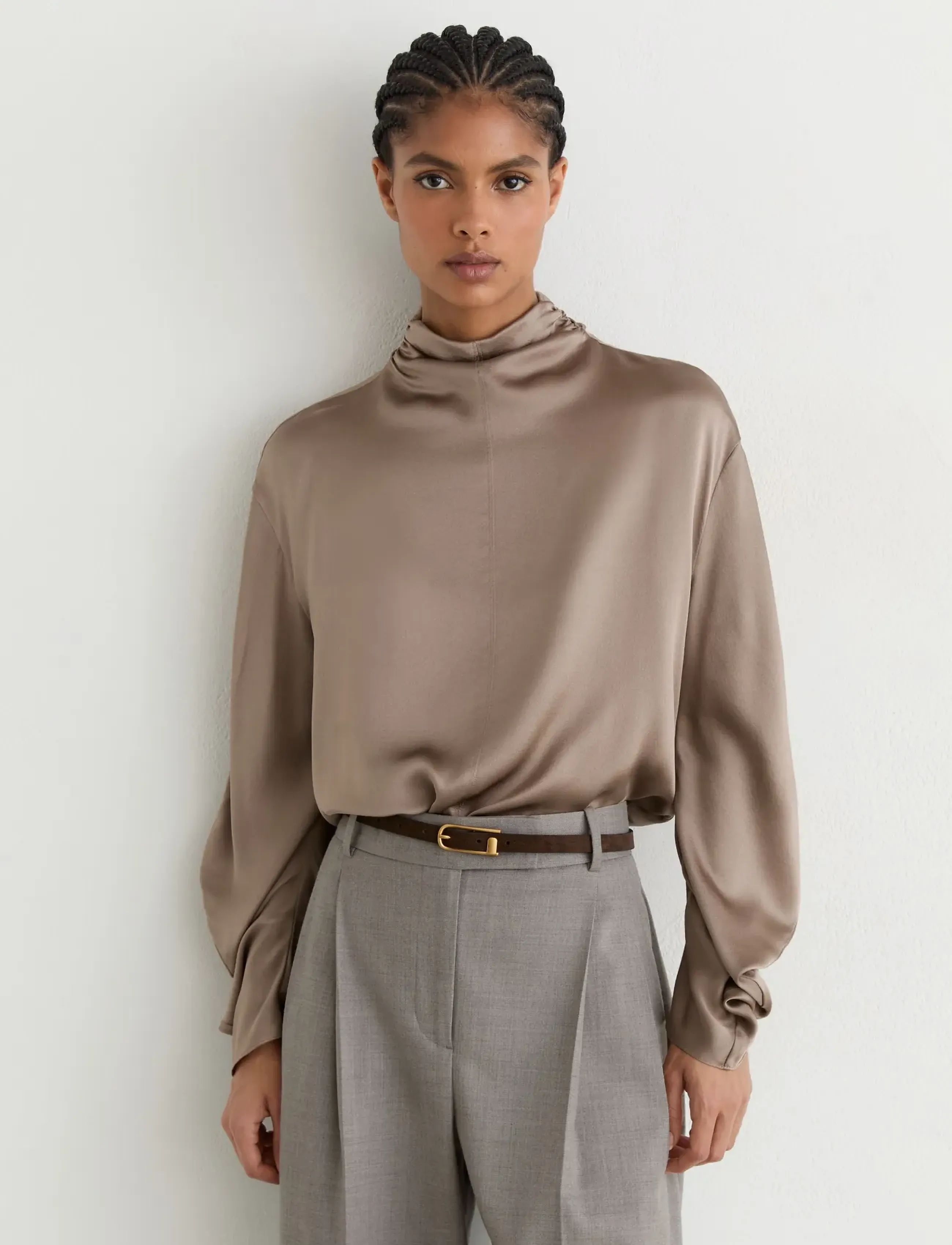 Reiss - MEENA HIGH NECK SILK SHIRT - koszule z długimi rękawami - neutral - 3