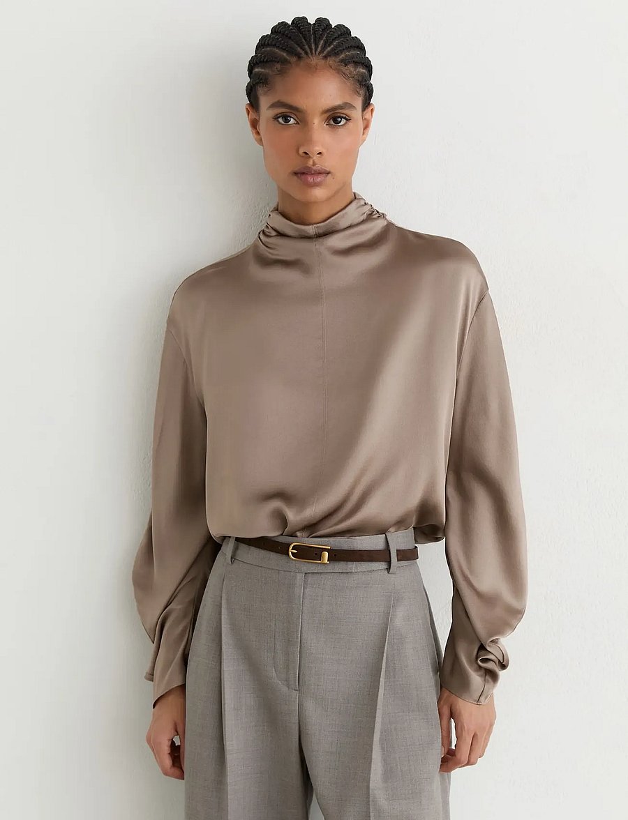 Reiss - MEENA HIGH NECK SILK SHIRT - koszule z długimi rękawami - neutral - 3