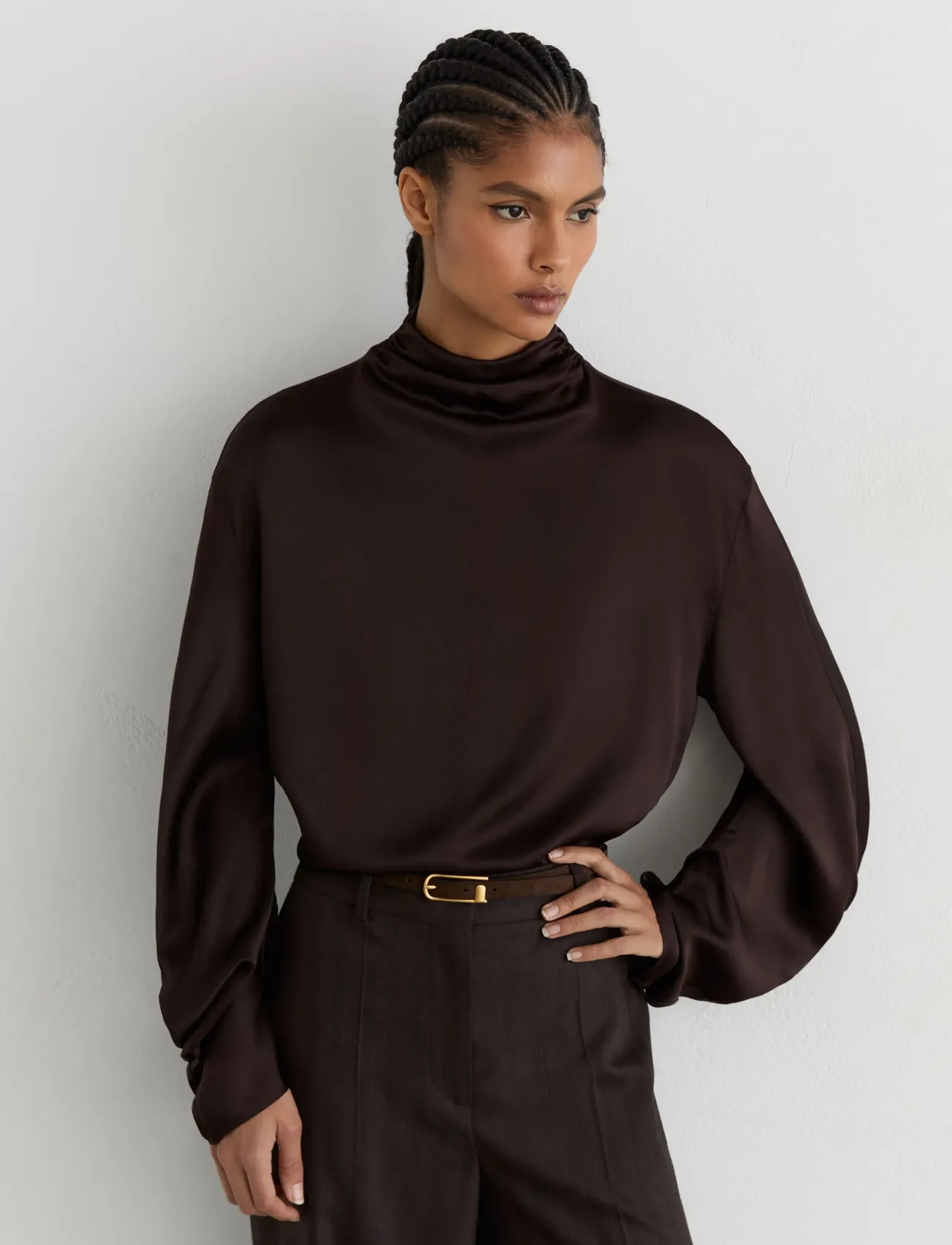Reiss MEENA HIGH NECK SILK SHIRT - Reiss - GRAPE BURGUNDY / burgundy