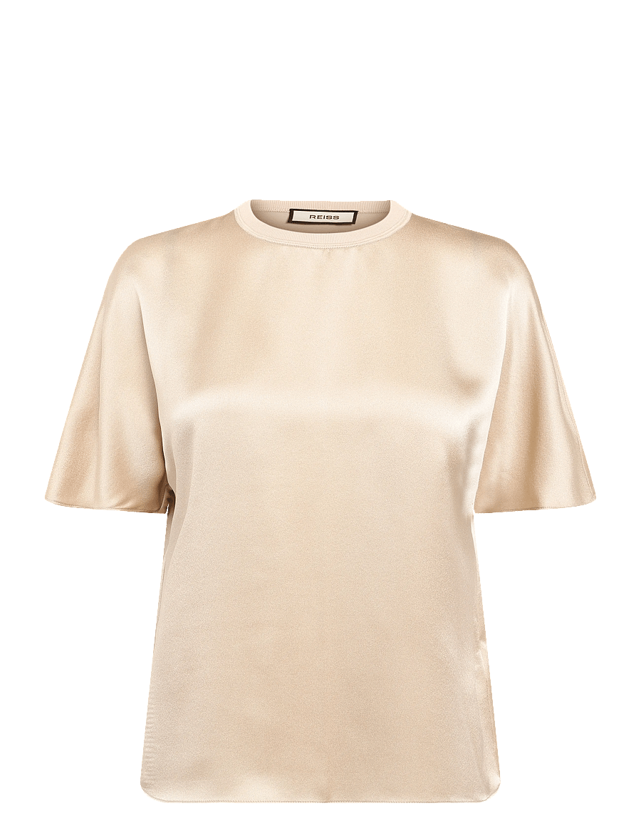 Reiss - LENA SILK SHORTSLEEVE TOP - kurzärmelige blusen - champagne neutral - 0