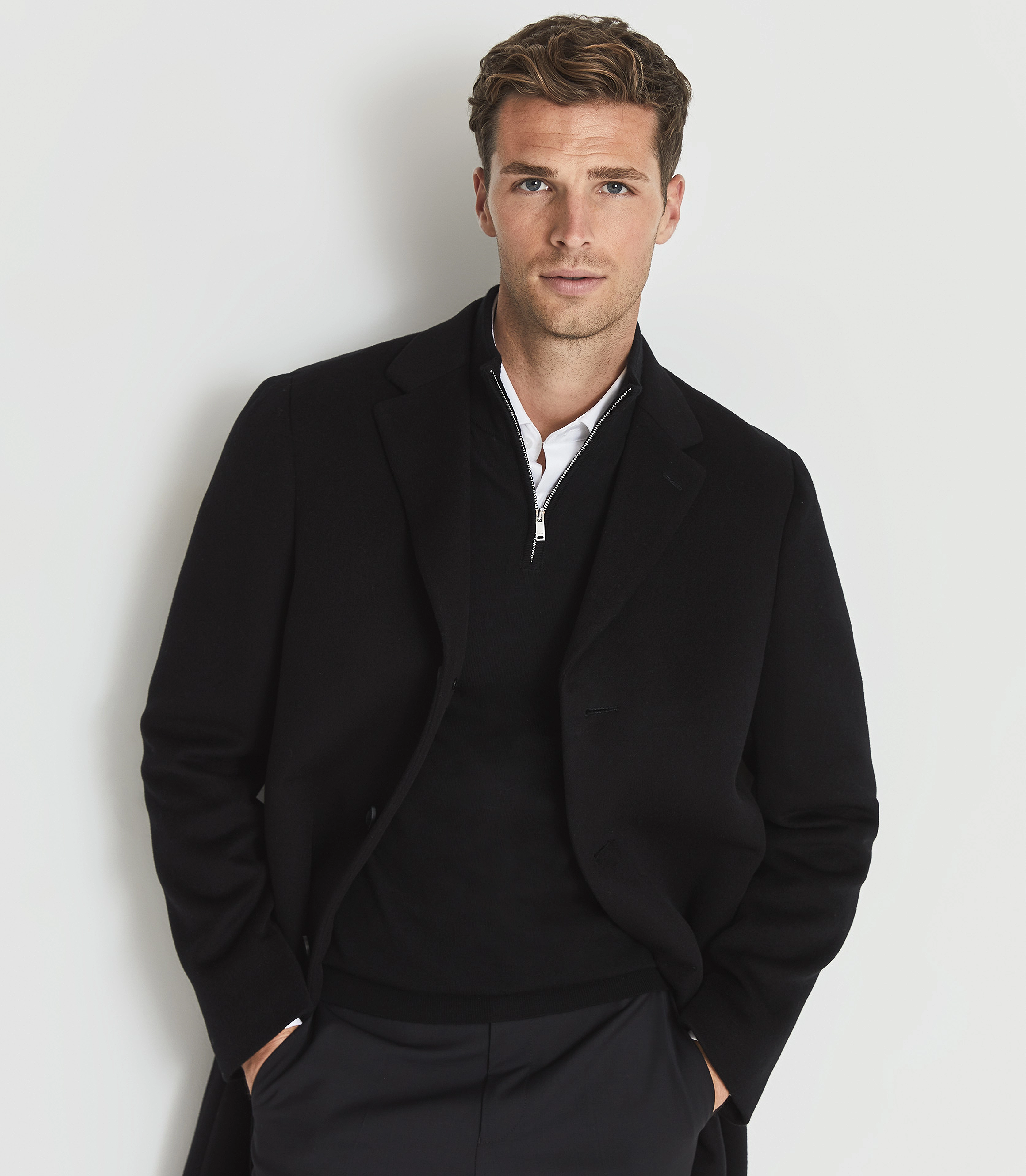 Reiss Blackhall, Mænd, Quarter-Zip Trøje, Sort, Str: L