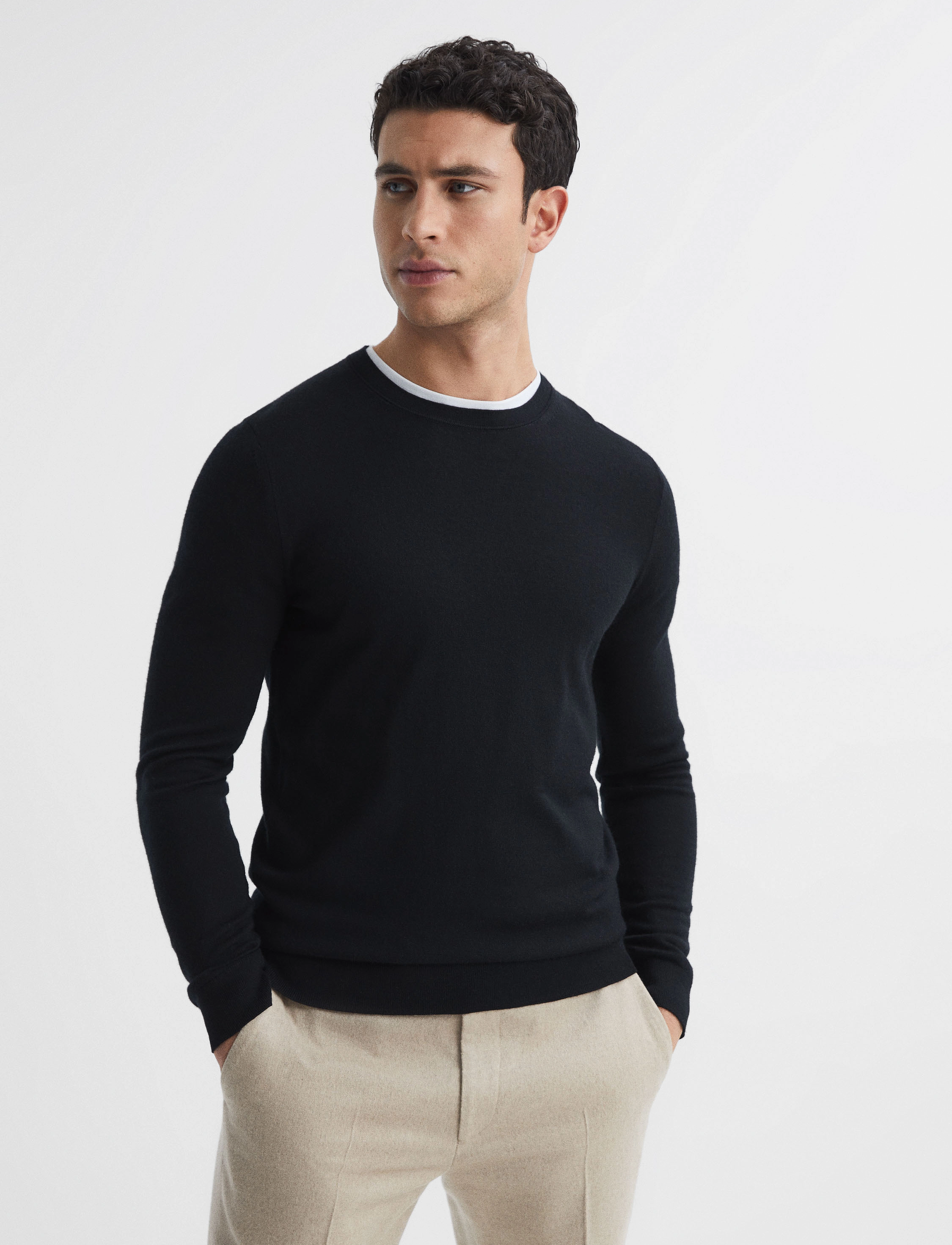 Reiss Wessex, Mænd, Rundhalset Sweater, Sort, Str: M