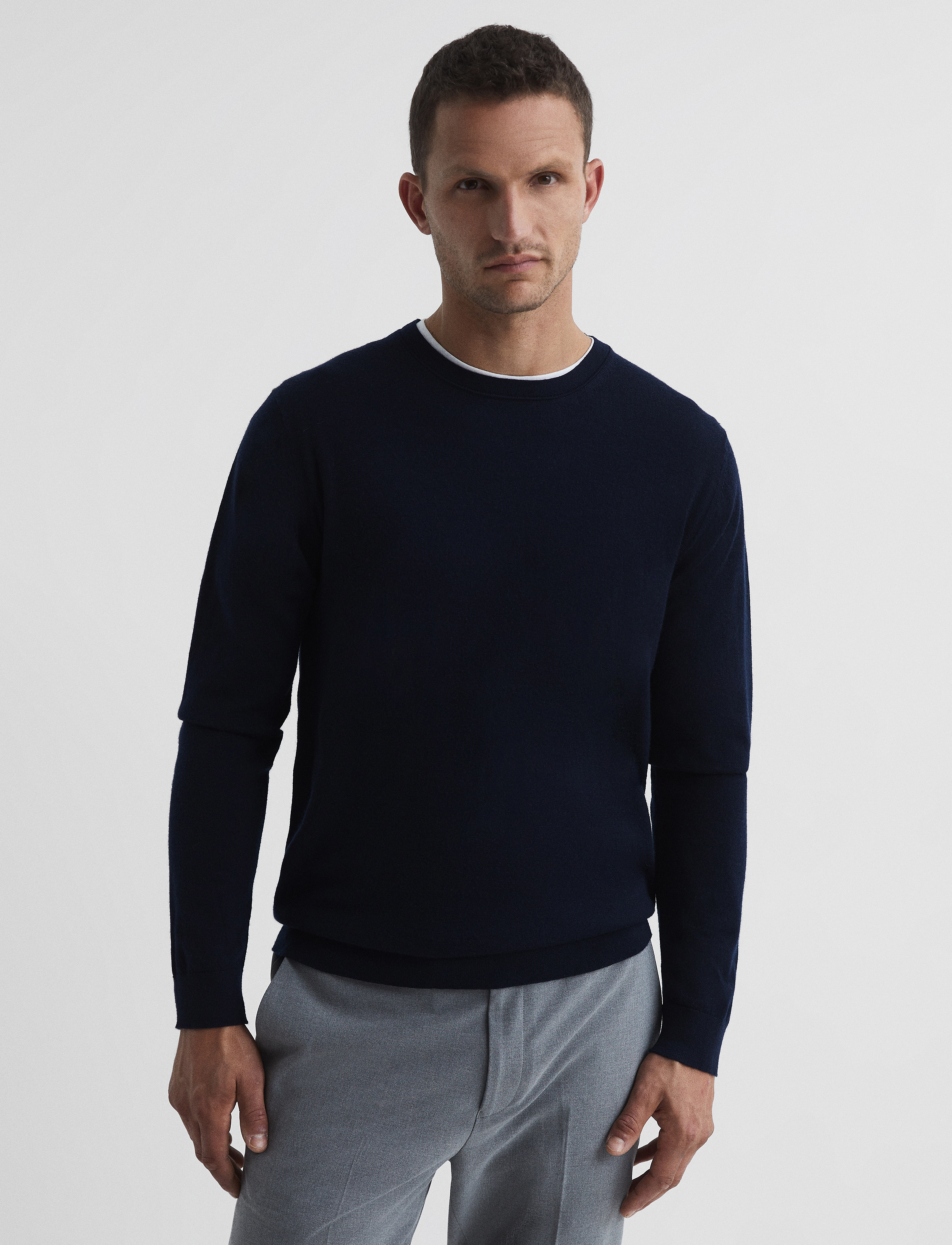 Reiss Wessex, Mænd, Rundhalset Sweater, Navy, Str: L