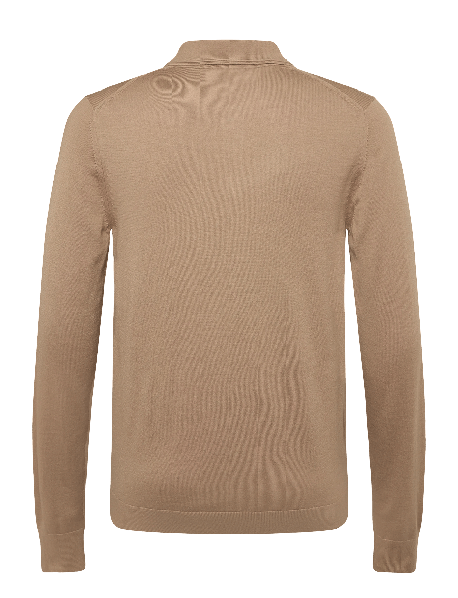 Reiss - TRAFFORD LS HALF BUTTON MERINO WOOL POLO - langärmelige strick-polohemden - camel brown - 1