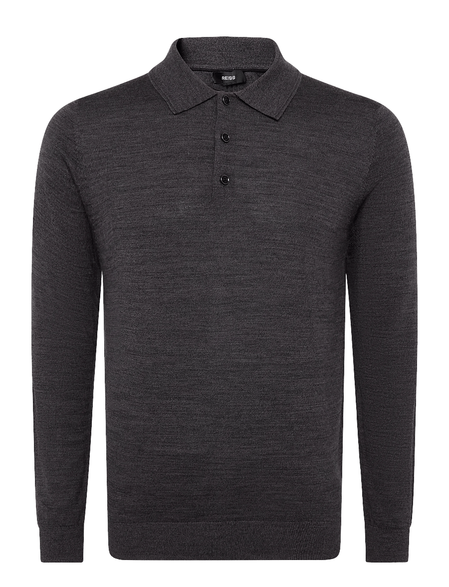 Reiss - TRAFFORD LS HALF BUTTON MERINO WOOL POLO - langärmelige strick-polohemden - dark wicker brown - 0